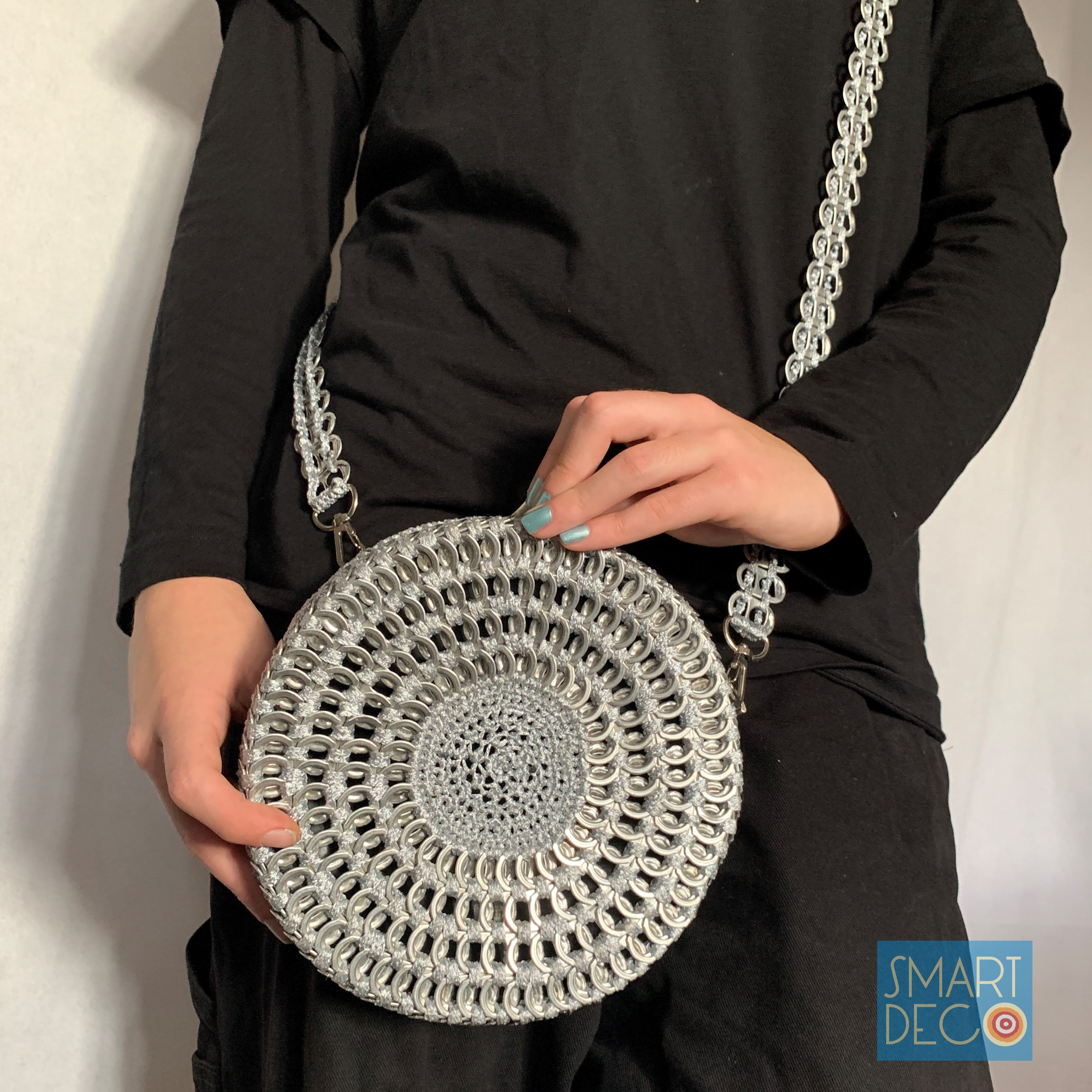 Soda Pop Daisy Chain Bag Handmade with Metallic Silver Ring