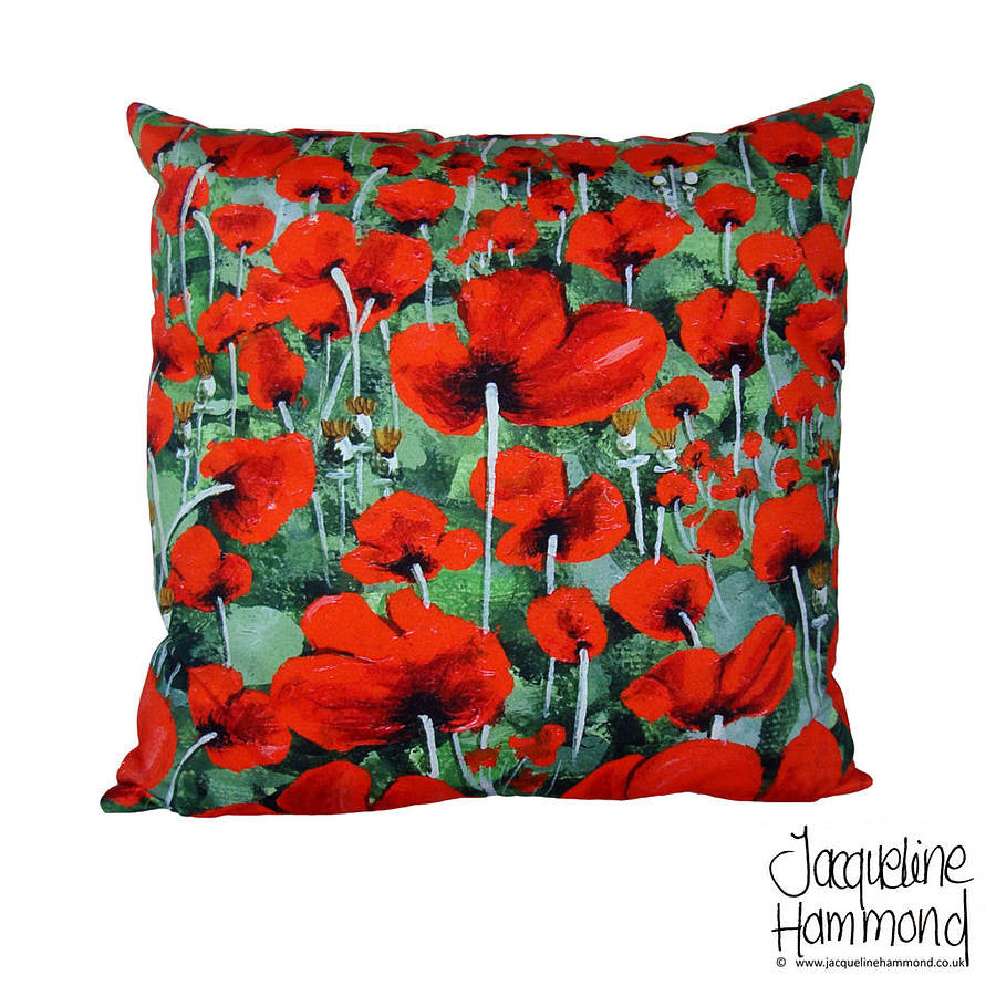 Luxury Cushion Cover - Blowing Poppies Red  Smart Deco Homeware Lighting and Art by Jacqueline hammond