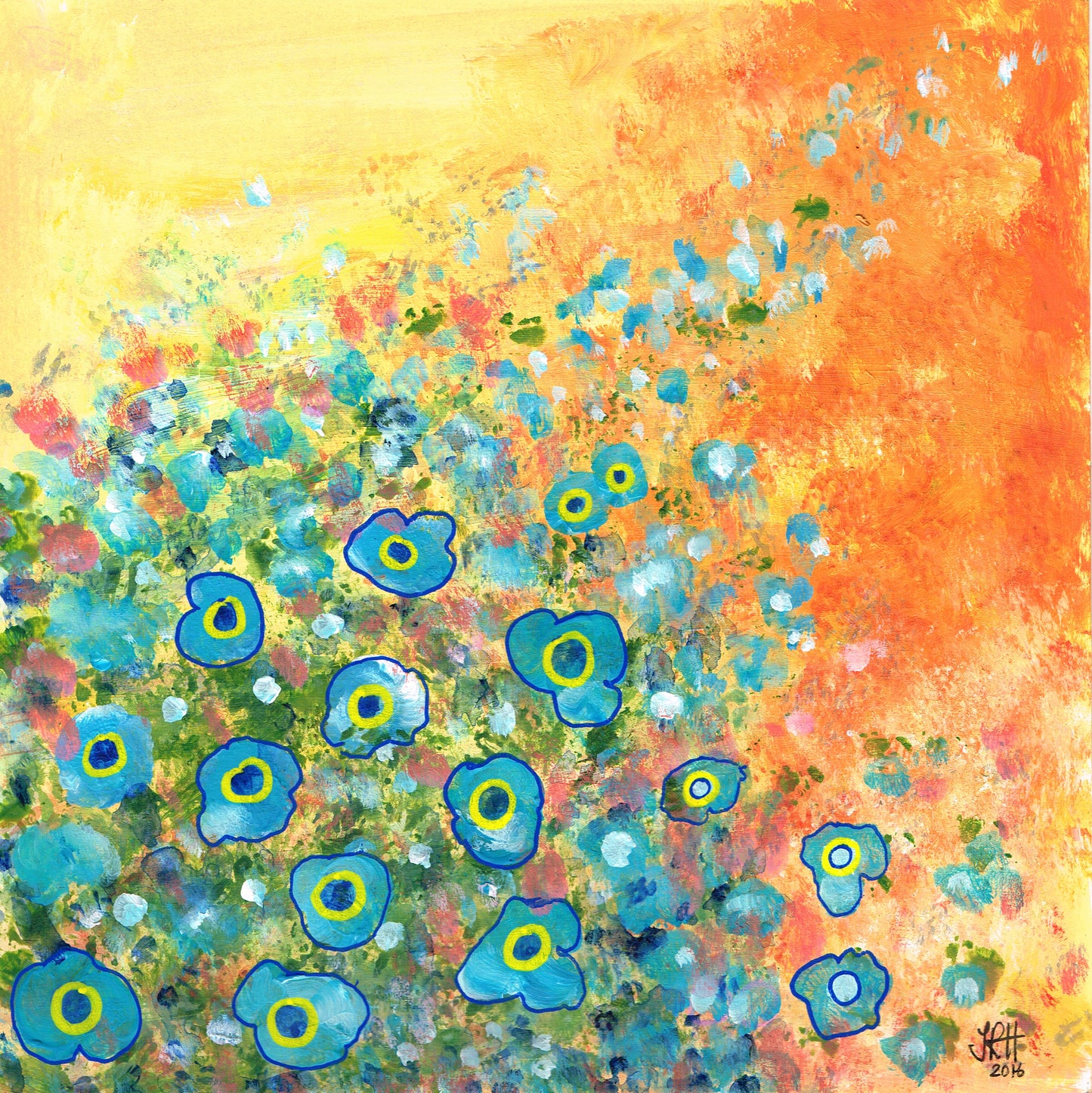 Painting - Blooming Flowers – Cell Centered Blue Tones SOLD Smart Deco Homeware Lighting and Art by Jacqueline hammond