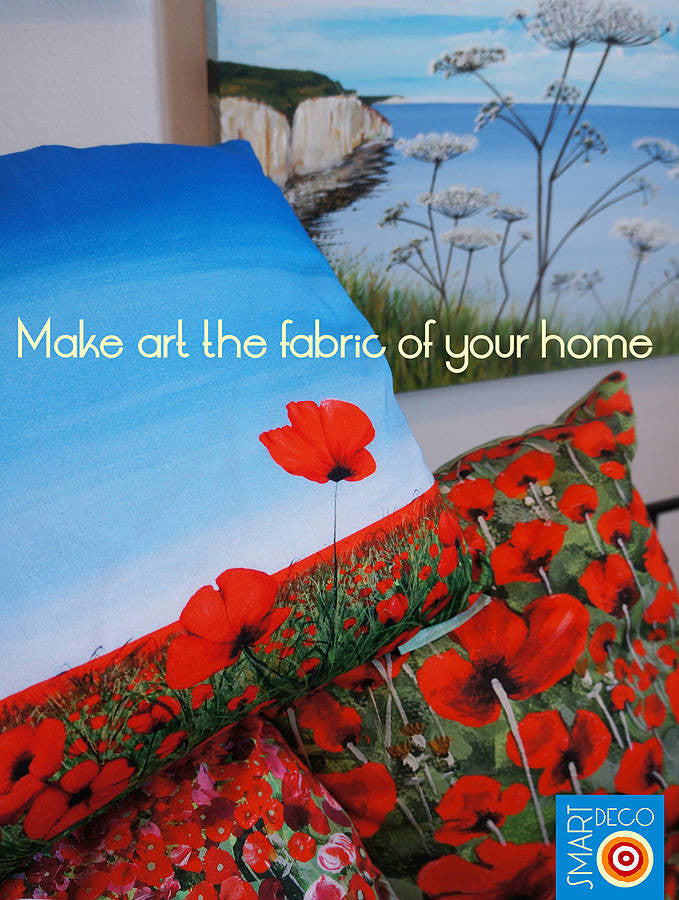 Luxury Cushion Cover - Blowing Poppies Red  Smart Deco Homeware Lighting and Art by Jacqueline hammond