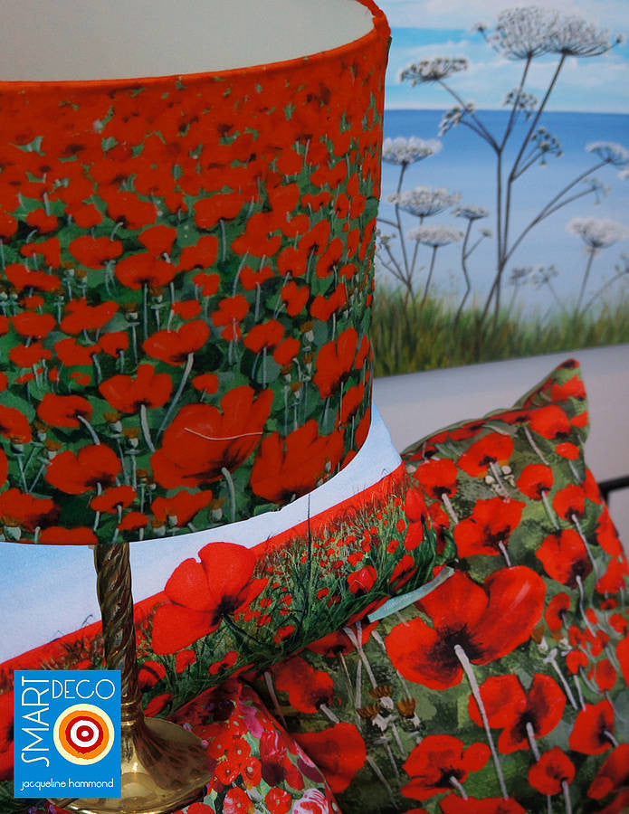 Luxury Cushion Cover - Blowing Poppies Red  Smart Deco Homeware Lighting and Art by Jacqueline hammond