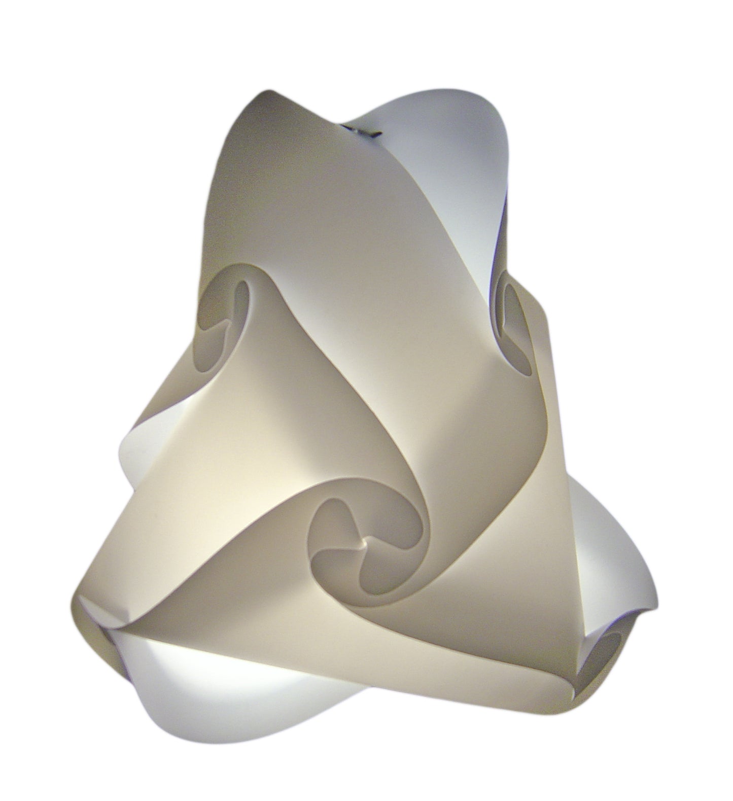 Modern white ceiling lampshade with sculptural, swirling silhouette - a stylish lighting accent for home interior decor.