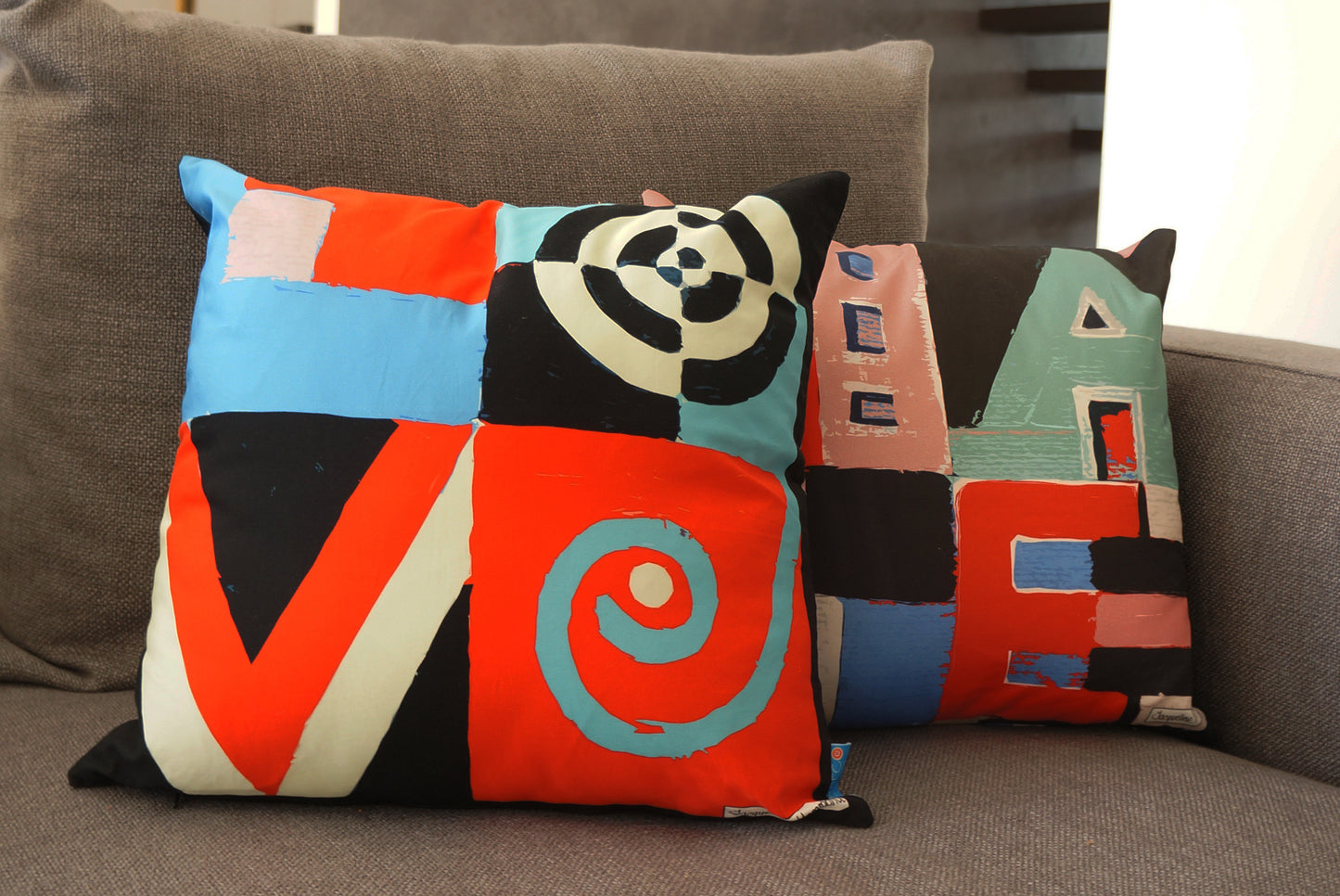 The Love / Hate Double Sided Word Art Cushion Smart Deco Homeware Lighting and Art by Jacqueline hammond