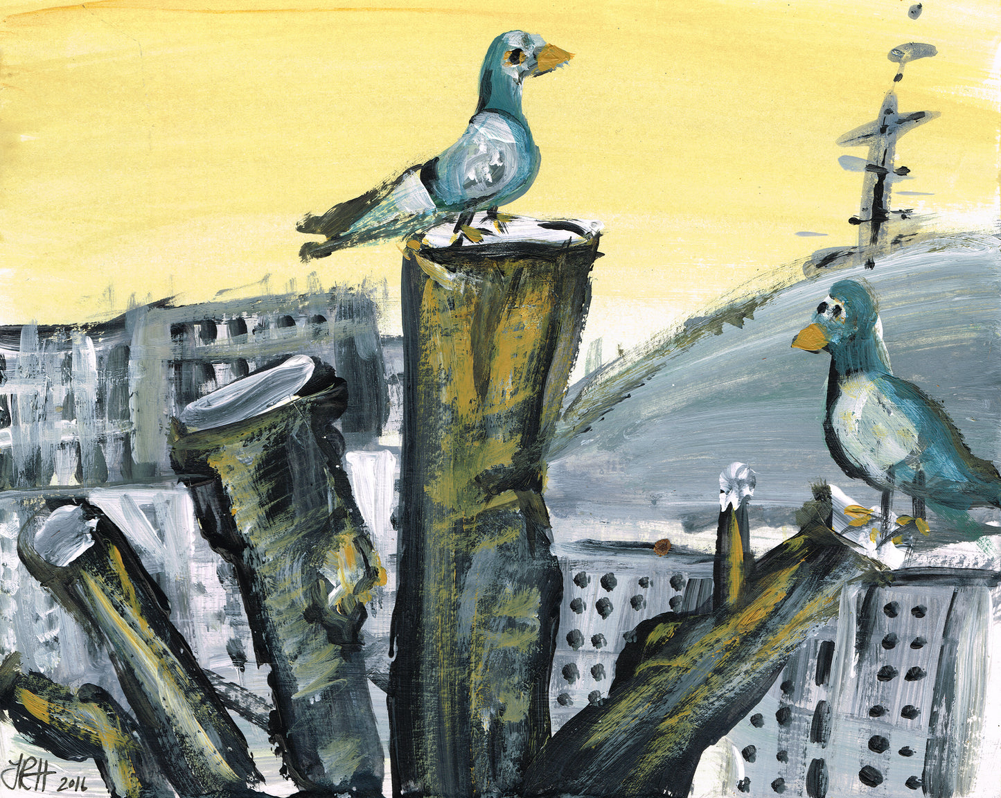 Love Pigeons Painting- Top of the Town Smart Deco Homeware Lighting and Art by Jacqueline hammond