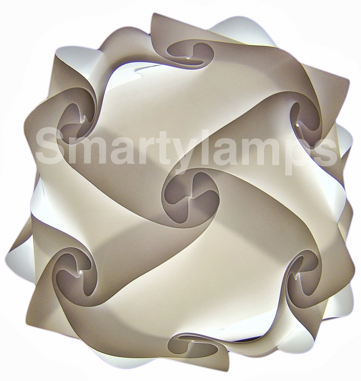 Elegant circular lampshade with intricate swirling patterns, featuring a neutral color scheme in shades of beige and white. The lampshade appears to be made of high-quality materials, creating a modern and stylish design suitable for a variety of contemporary home interior settings.