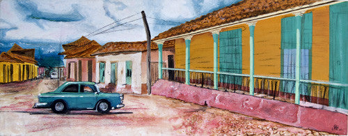 Painting - Green Car in Trinidad, Cuba Smart Deco Homeware Lighting and Art by Jacqueline hammond