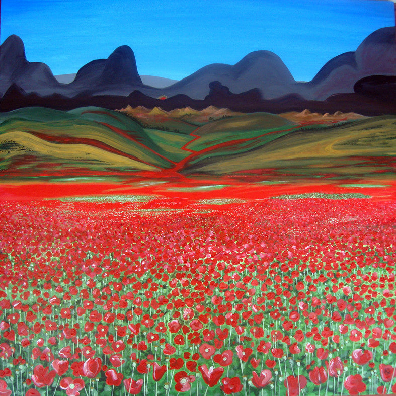 Poppy Series - A Troubled World: Killing Fields painting (SOLD)  Smart Deco Homeware Lighting and Art by Jacqueline hammond