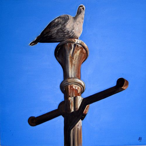Pigeon on a Lamp Post painting Smart Deco Homeware Lighting and Art by Jacqueline hammond