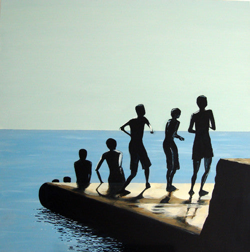 Painting - Sit and Throw - The Groyne Series 100x100cm (SOLD) Smart Deco Homeware Lighting and Art by Jacqueline hammond