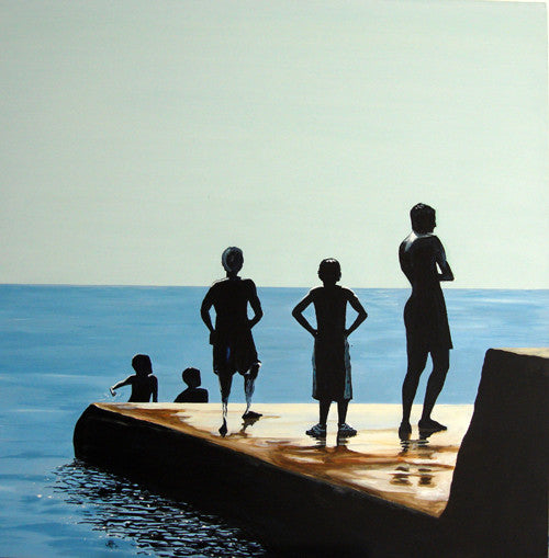 Painting - Stand and Stare - The Groyne Series 100x100cm (SOLD) Smart Deco Homeware Lighting and Art by Jacqueline hammond