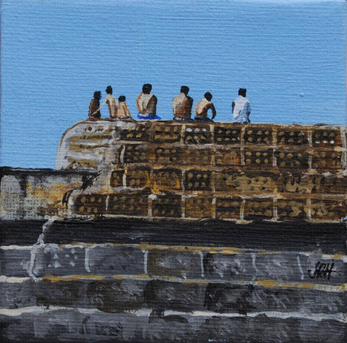Painting - Original Groyne Triptych Smart Deco Homeware Lighting and Art by Jacqueline hammond