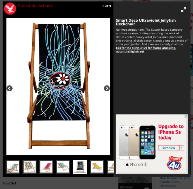 Smart Deco Ultraviolet Jellyfish Deckchair Featured in The Independent online