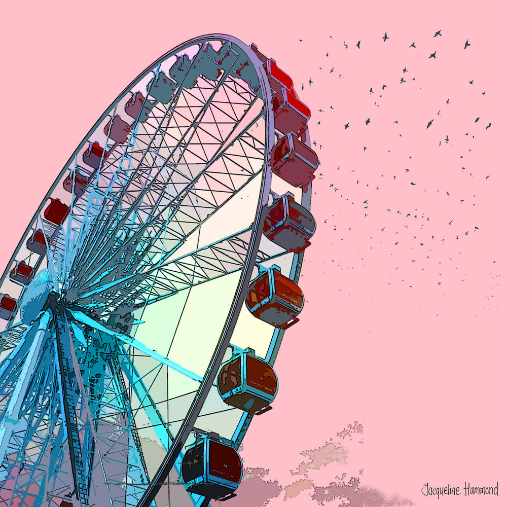 Vibrant Ferris Wheel on Pink Sky