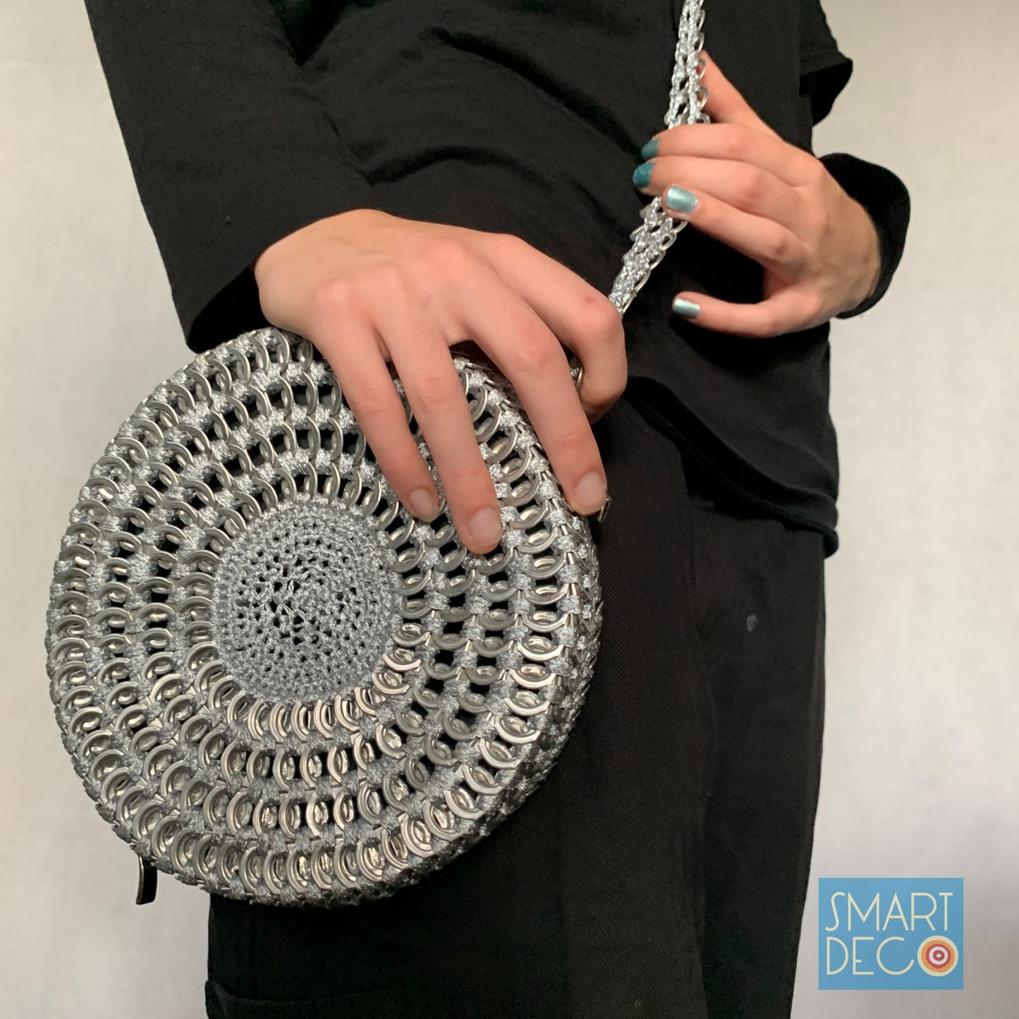 Soda Pop Daisy Chain Bag - Handmade with Metallic Silver Ring-Pulls