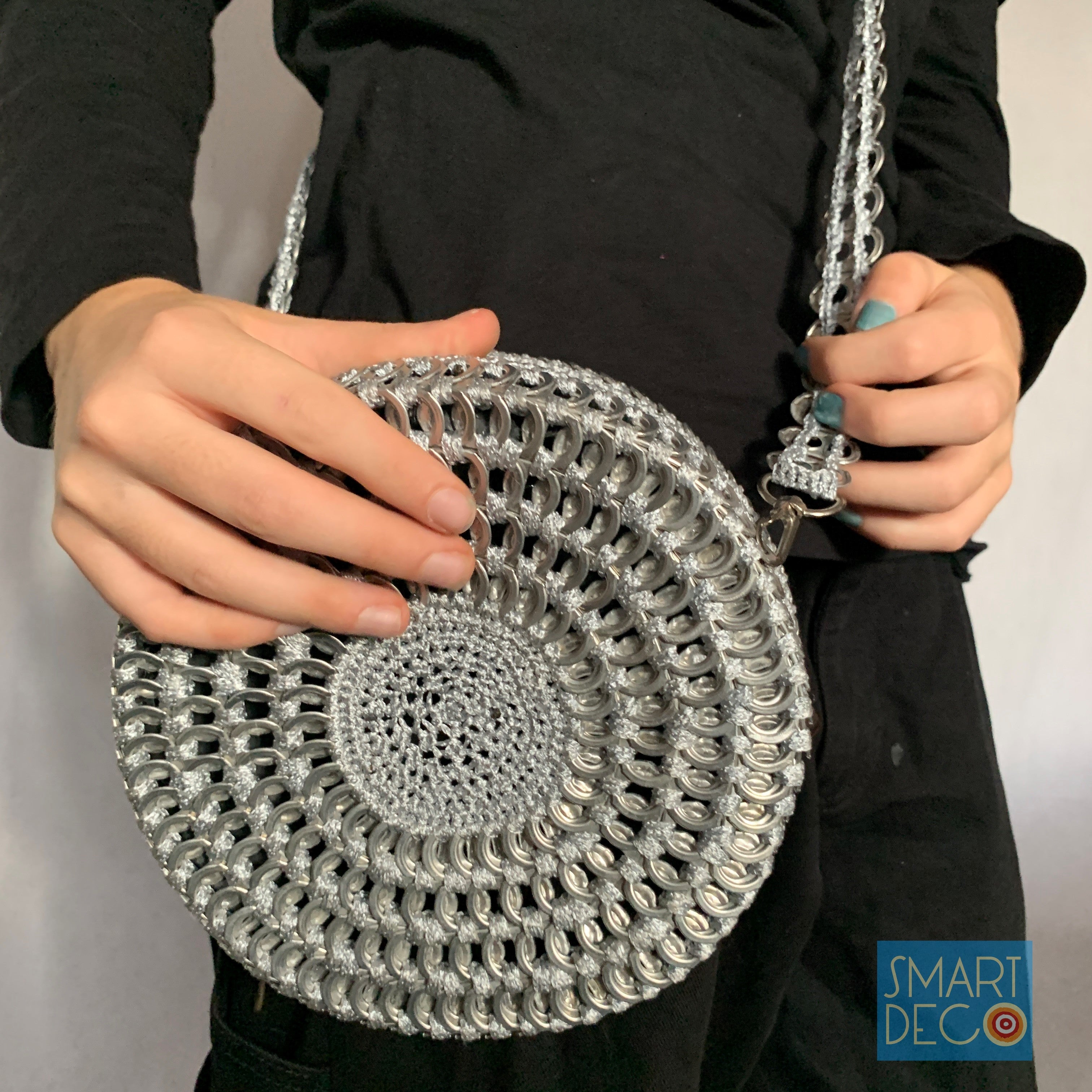 Soda Pop Daisy Chain Bag - Handmade with Metallic Silver Ring-Pulls