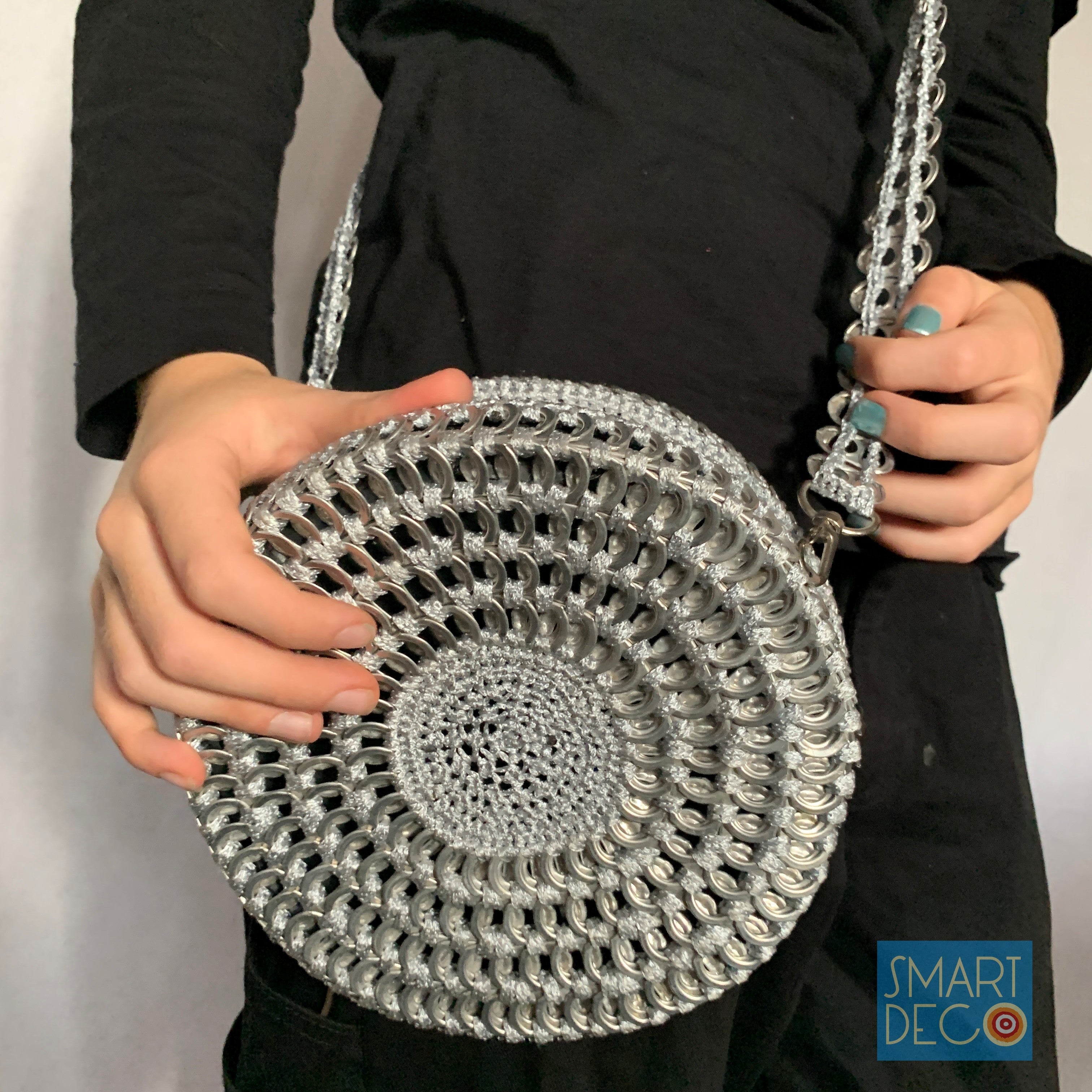 Soda Pop Daisy Chain Bag Handmade with Metallic Silver Ring Pulls Smart Deco Style