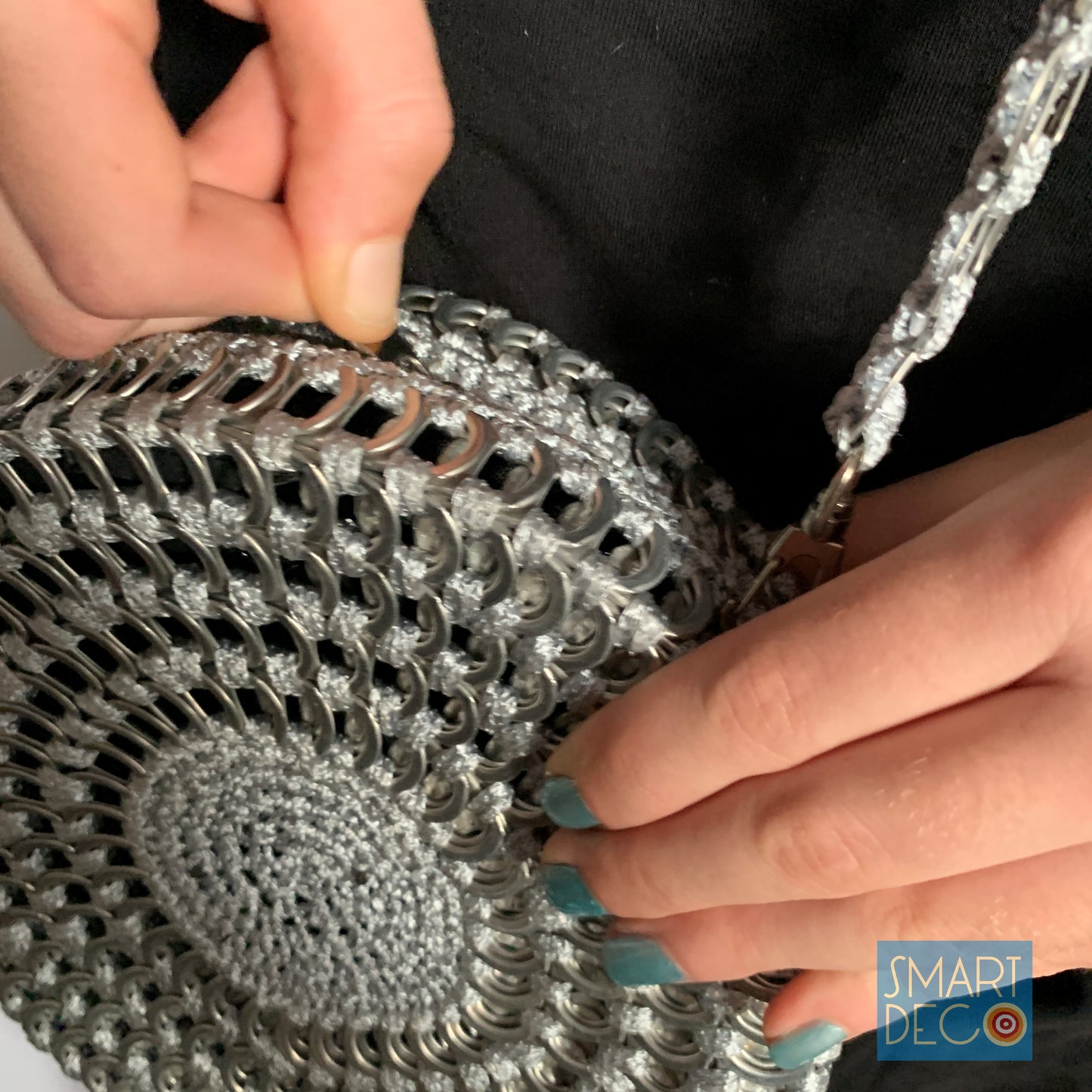 Soda Pop Daisy Chain Bag - Handmade with Metallic Silver Ring-Pulls