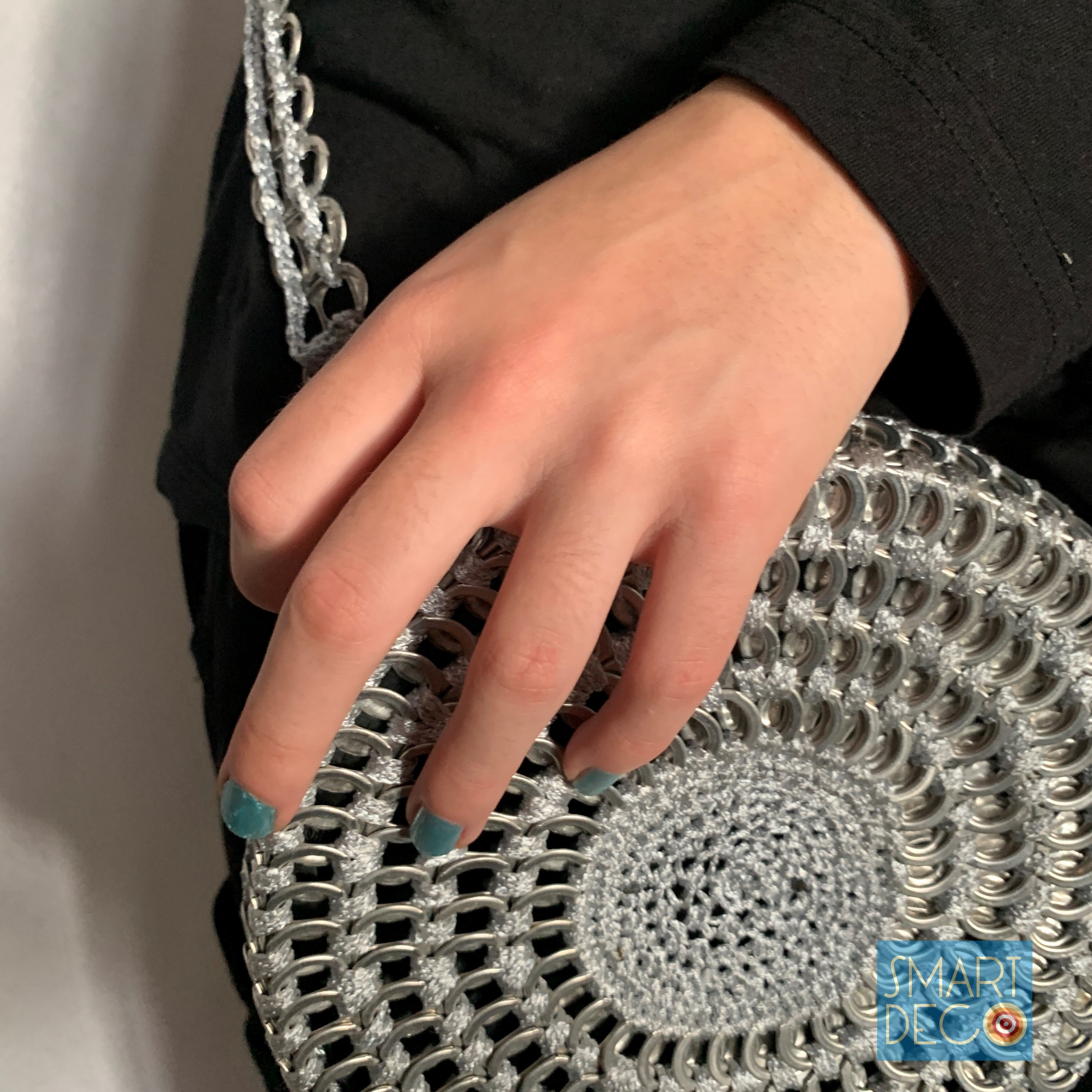 Soda Pop Daisy Chain Bag - Handmade with Metallic Silver Ring-Pulls