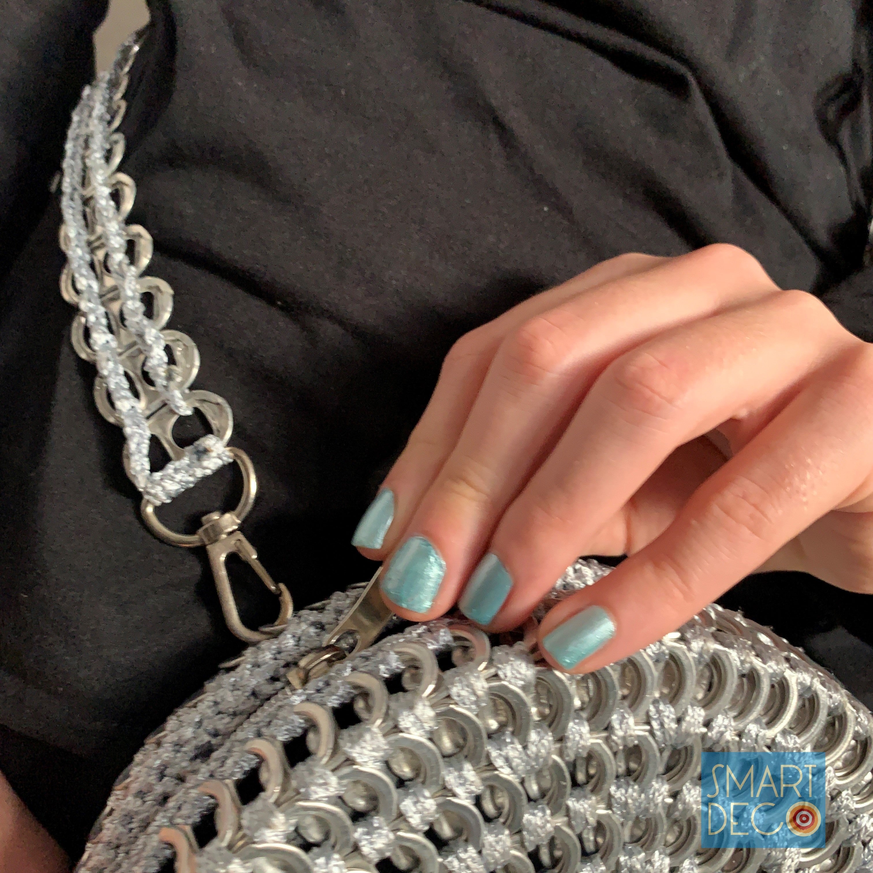 Soda Pop Daisy Chain Bag - Handmade with Metallic Silver Ring-Pulls
