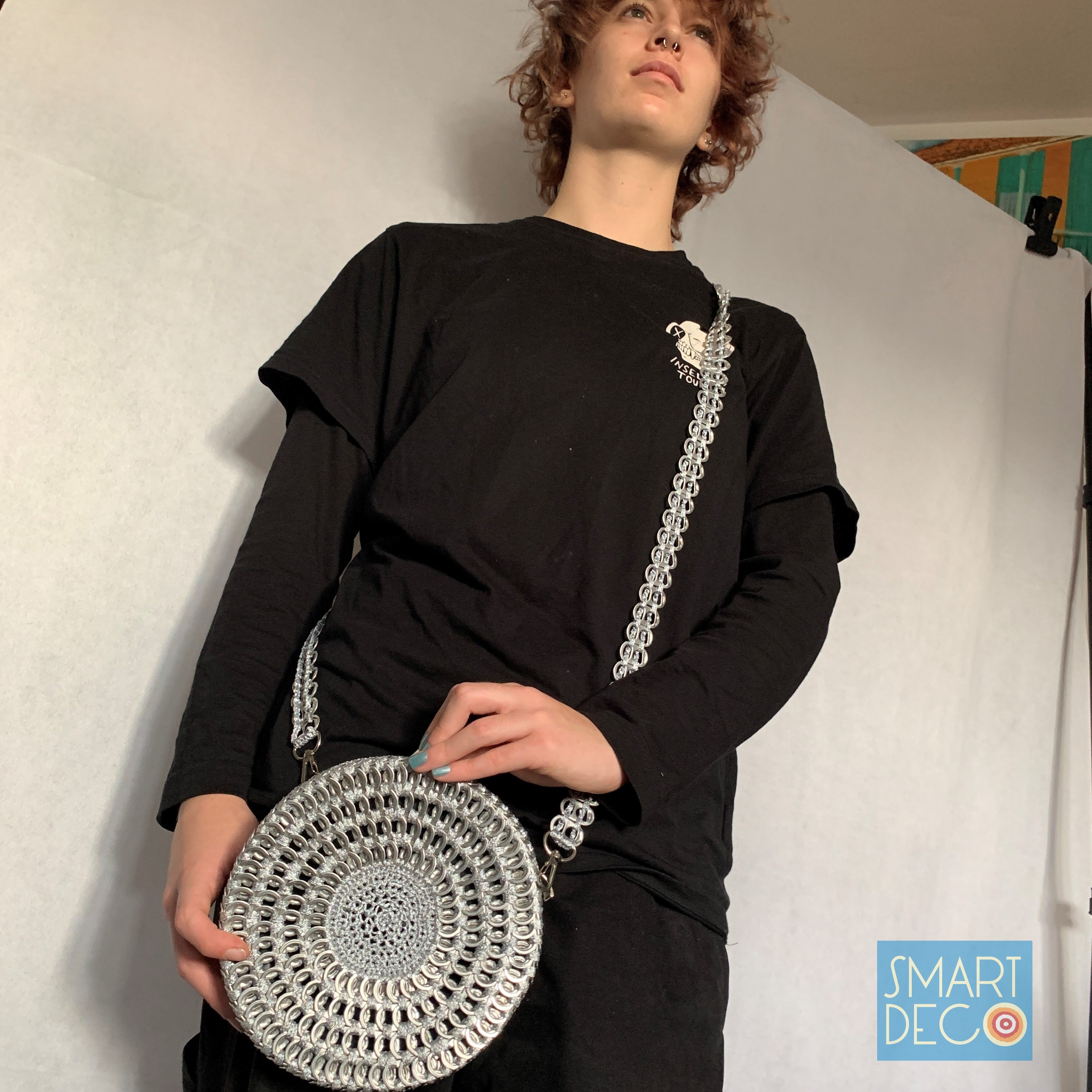 Soda Pop Daisy Chain Bag - Handmade with Metallic Silver Ring-Pulls