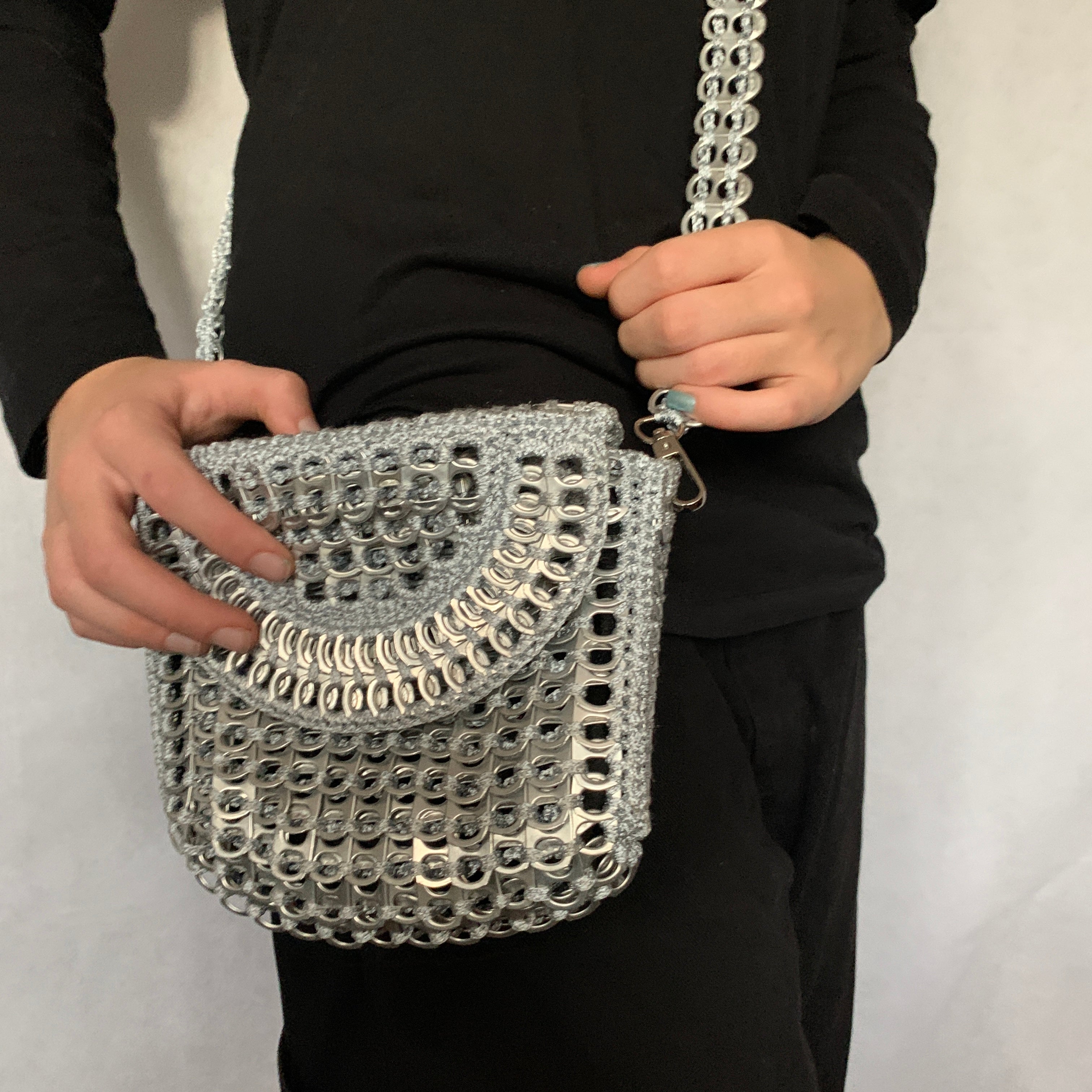 Metal Mickey Bag by Soda Pop Handmade with Crocheted Ring-Pulls