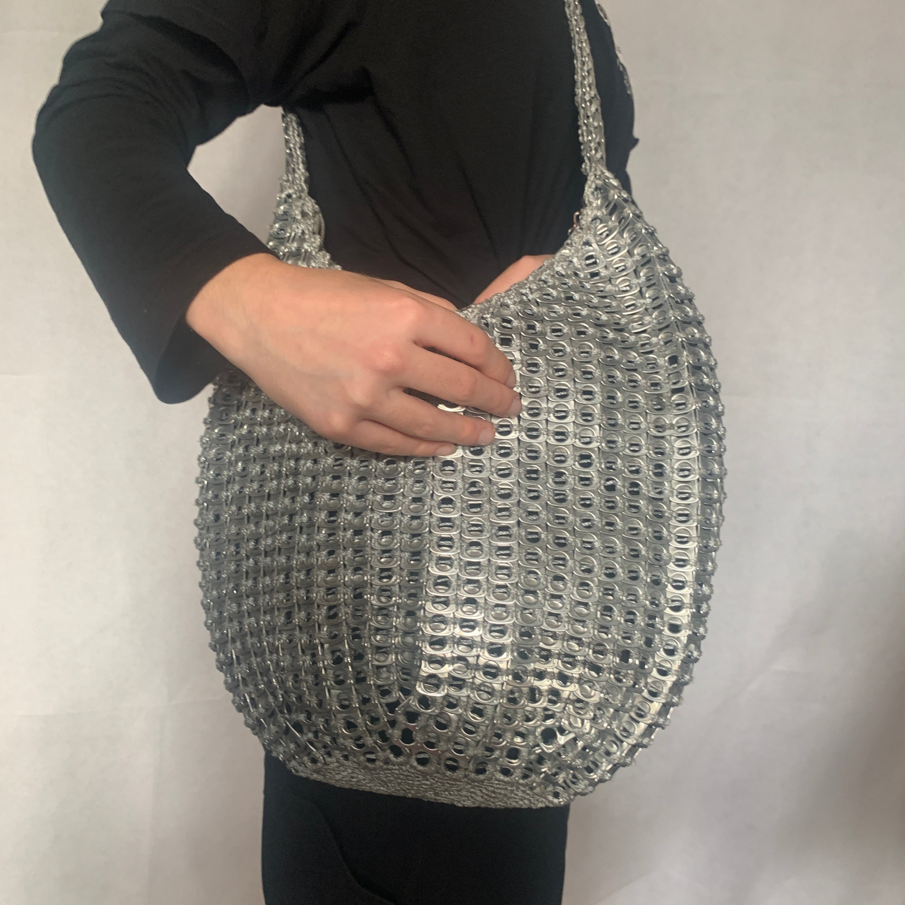 Silver Skye Shoulder Bag by Soda Pop - Handmade with Metallic Upcycled Ring-Pulls