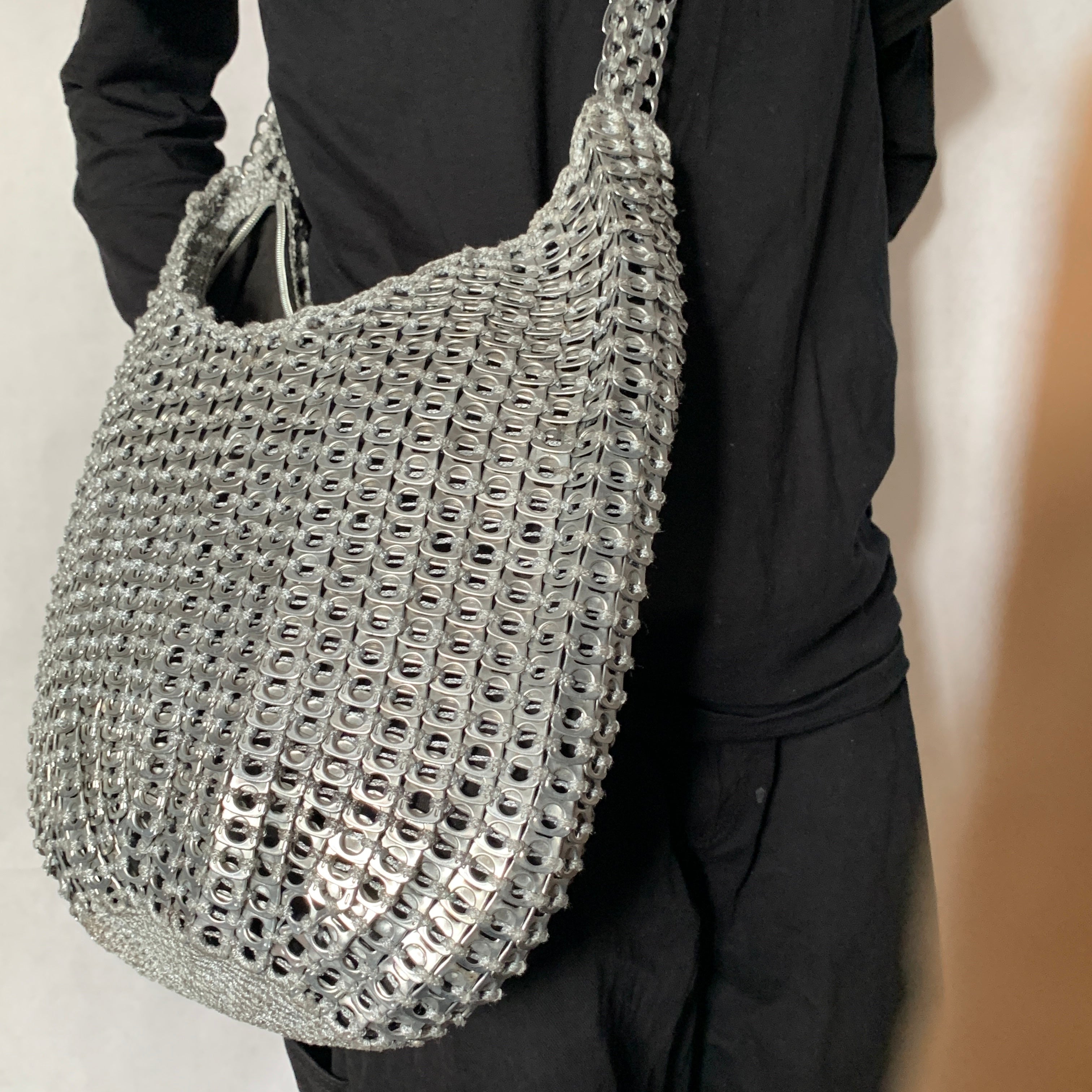 Silver Skye Shoulder Bag by Soda Pop - Handmade with Metallic Upcycled Ring-Pulls