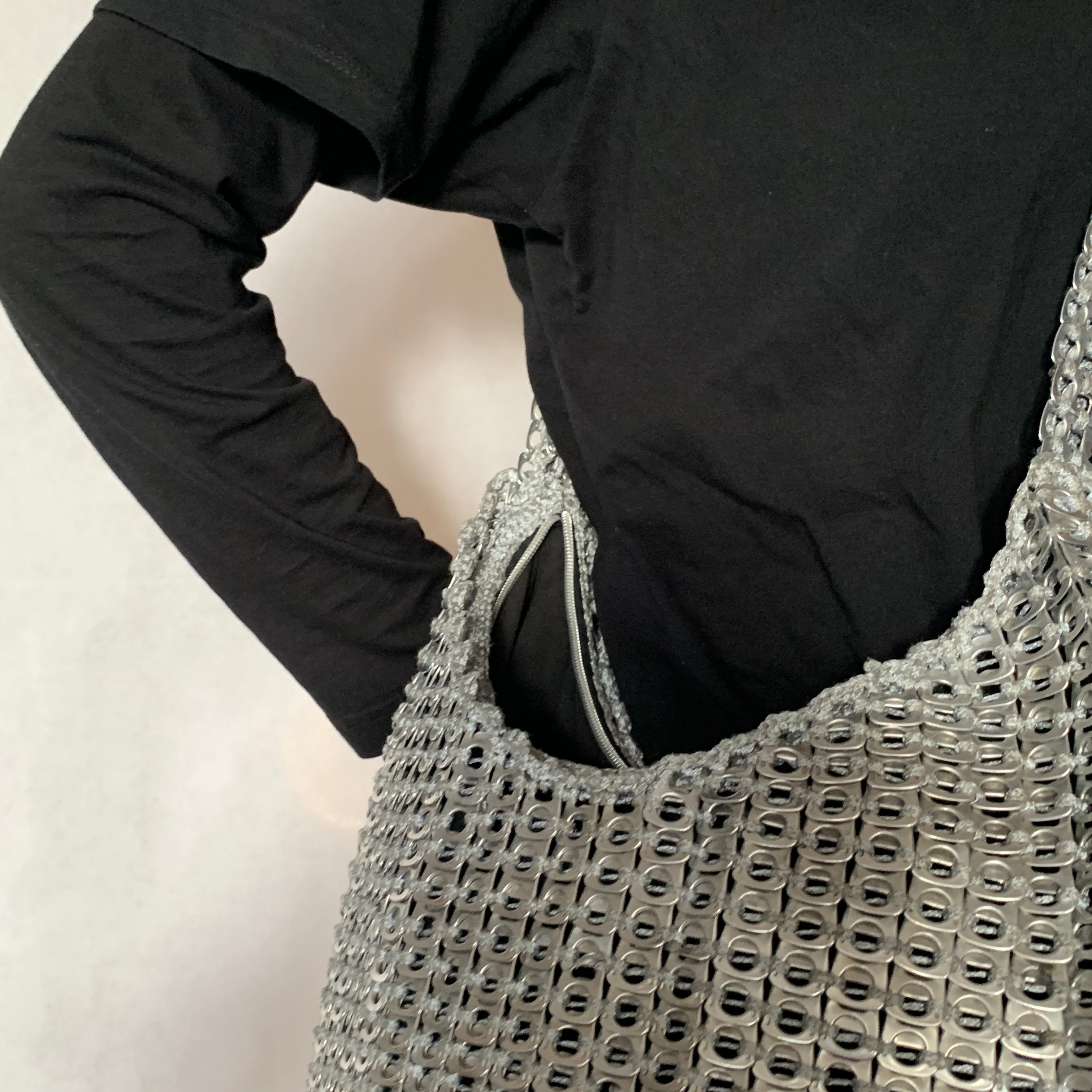 Silver Skye Shoulder Bag by Soda Pop - Handmade with Metallic Upcycled Ring-Pulls