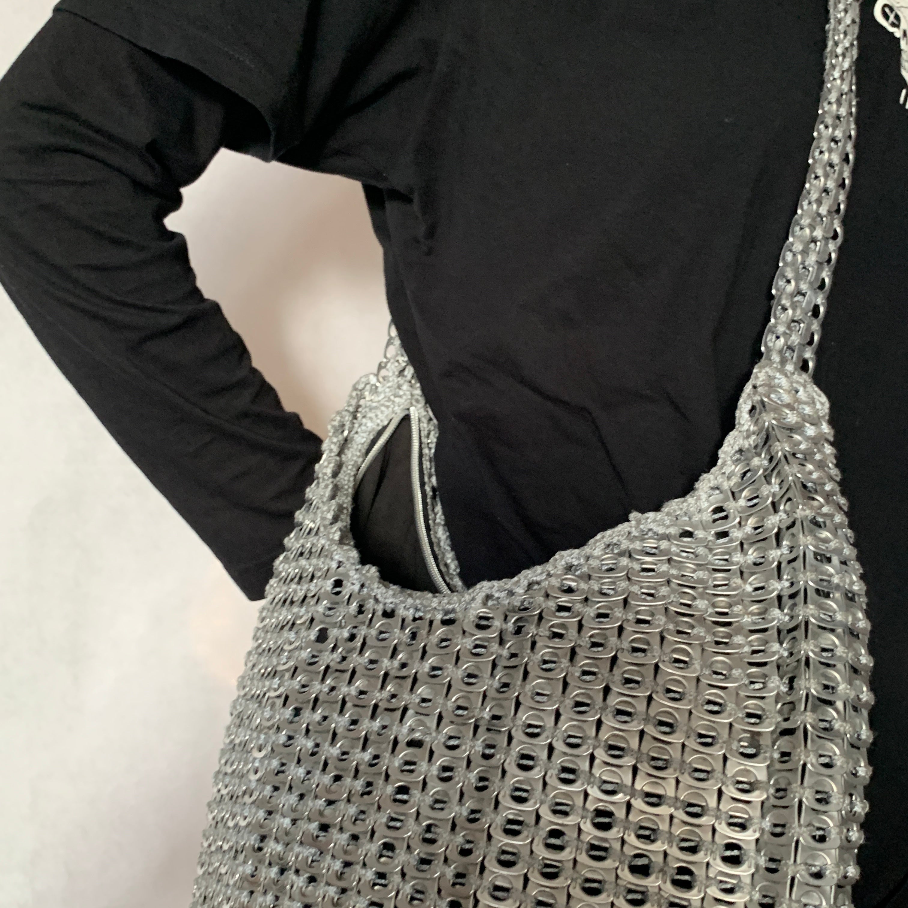 Silver Skye Shoulder Bag by Soda Pop - Handmade with Metallic Upcycled Ring-Pulls