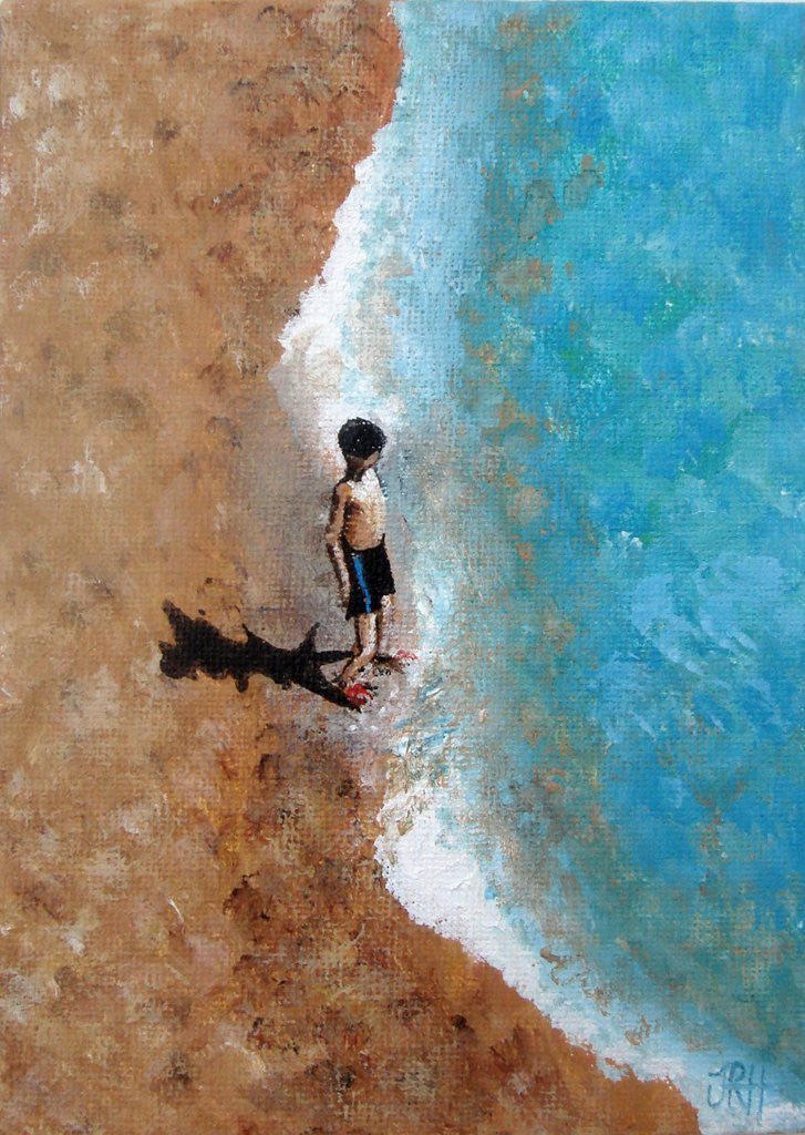 Original Painting - A Little Piece of the Beach - Little Boy  Smart Deco Homeware Lighting and Art by Jacqueline hammond