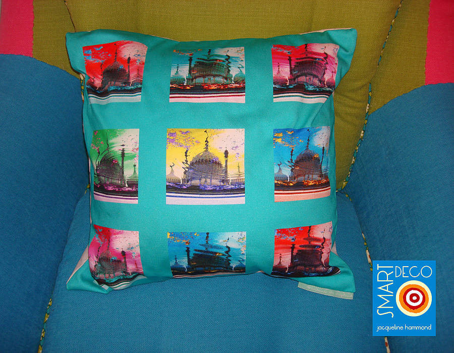 Pop Art Acid Pavilion Print Cushion Cover - Aqua  Smart Deco Homeware Lighting and Art by Jacqueline hammond