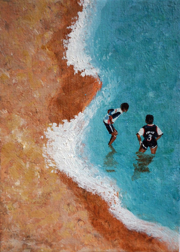 Original Painting - A Little Piece of the Beach - Boys Playing  Smart Deco Homeware Lighting and Art by Jacqueline hammond