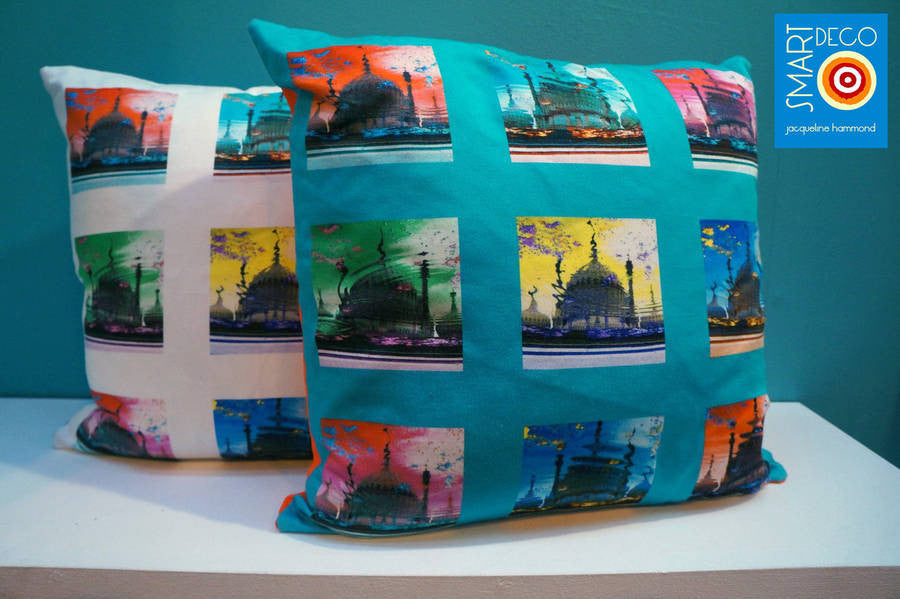 Pop Art Acid Pavilion Print Cushion Cover - Aqua  Smart Deco Homeware Lighting and Art by Jacqueline hammond