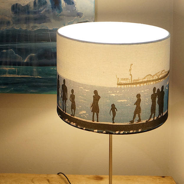 The Groyne Series - Lampshade - Seaside Print Drum  Smart Deco Homeware Lighting and Art by Jacqueline hammond