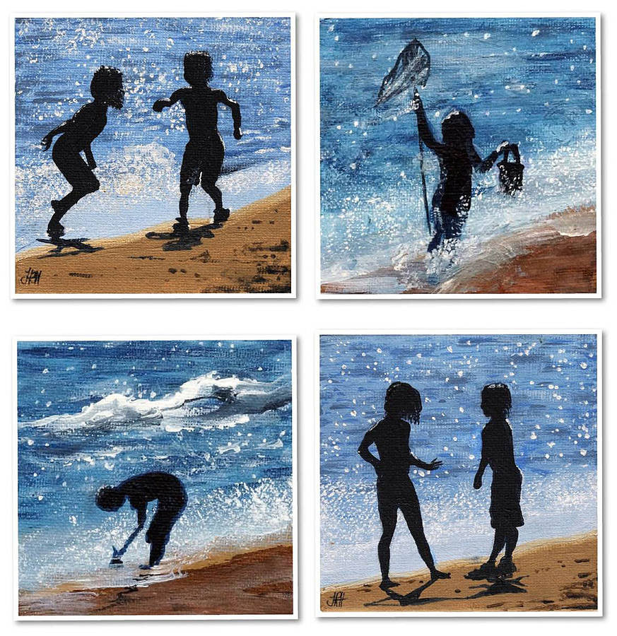 Print - Set Of Four Kids Beside The Seaside  Smart Deco Homeware Lighting and Art by Jacqueline hammond