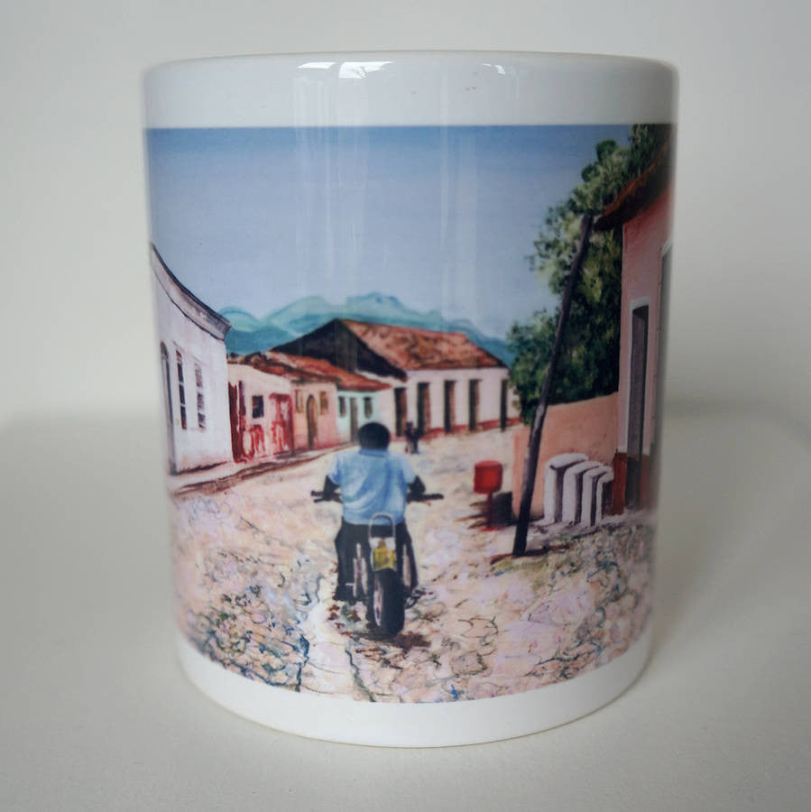 Cuban Scene Motorbike Ceramic Mug  Smart Deco Homeware Lighting and Art by Jacqueline hammond