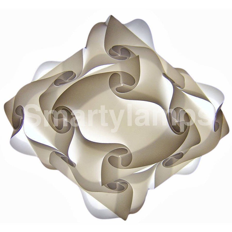 Elegant white and beige geometric lampshade with spiral pattern, a modern and minimalist lighting accessory for home decor.
