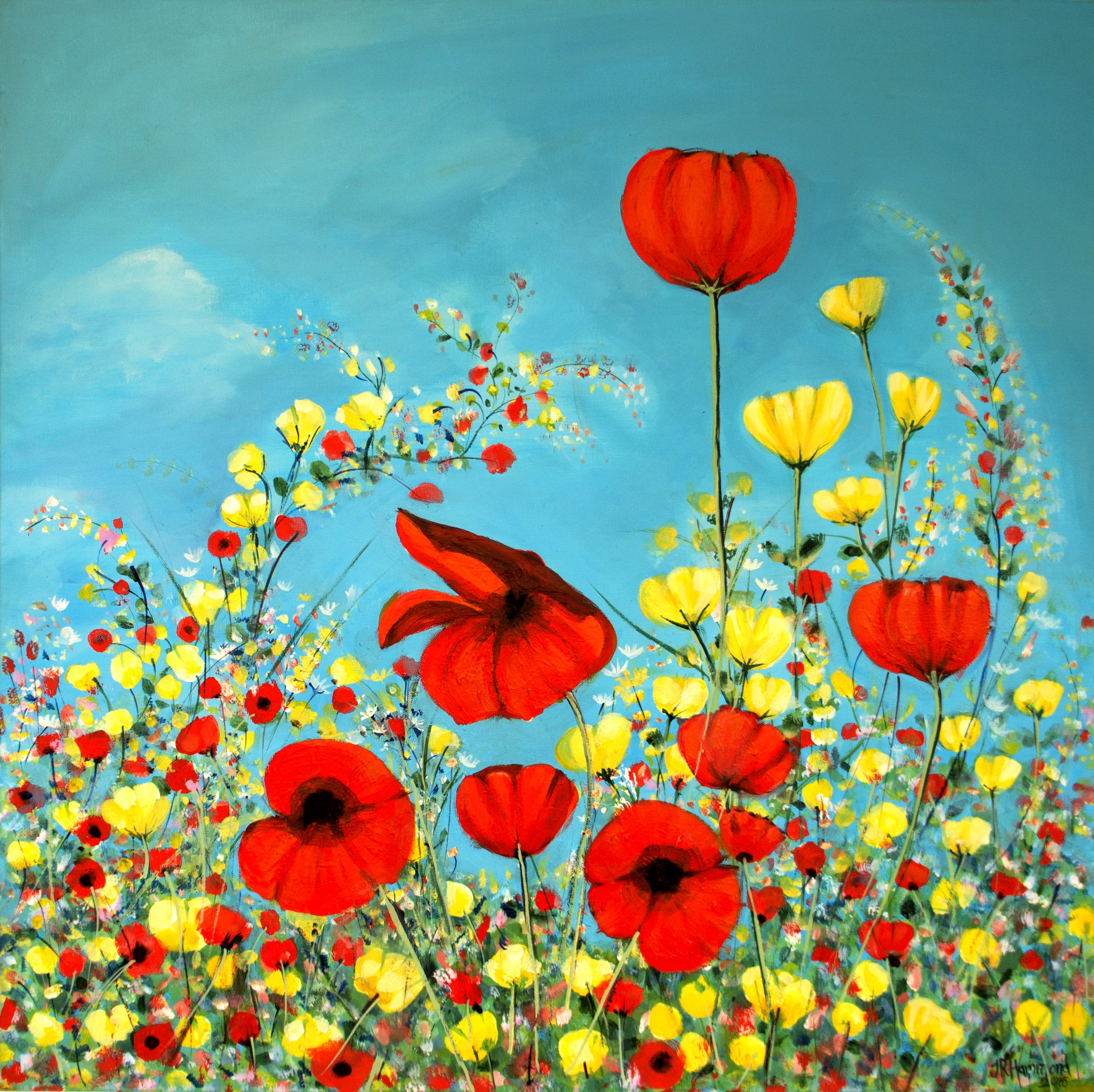 Original - Poppies in Summertime Meadow  Smart Deco Homeware Lighting and Art by Jacqueline hammond