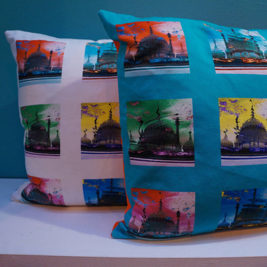 Pop Art Acid Pavilion Print Cushion Cover - Aqua  Smart Deco Homeware Lighting and Art by Jacqueline hammond