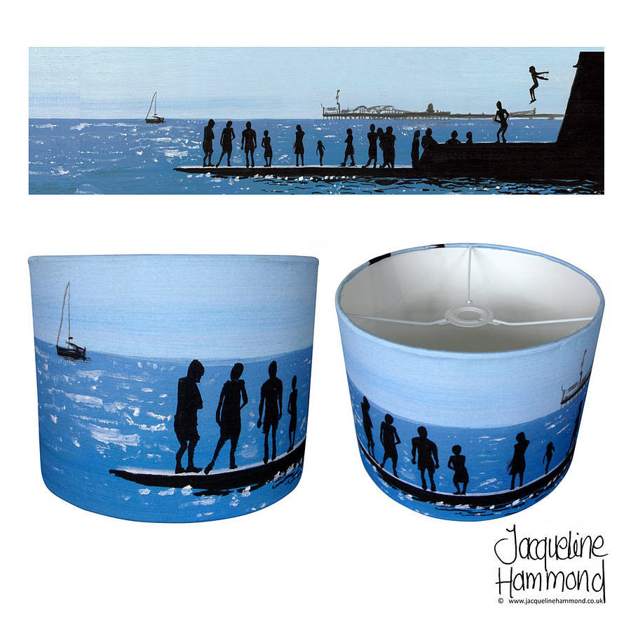 The Groyne Series - Lampshade - Seaside Print Drum  Smart Deco Homeware Lighting and Art by Jacqueline hammond
