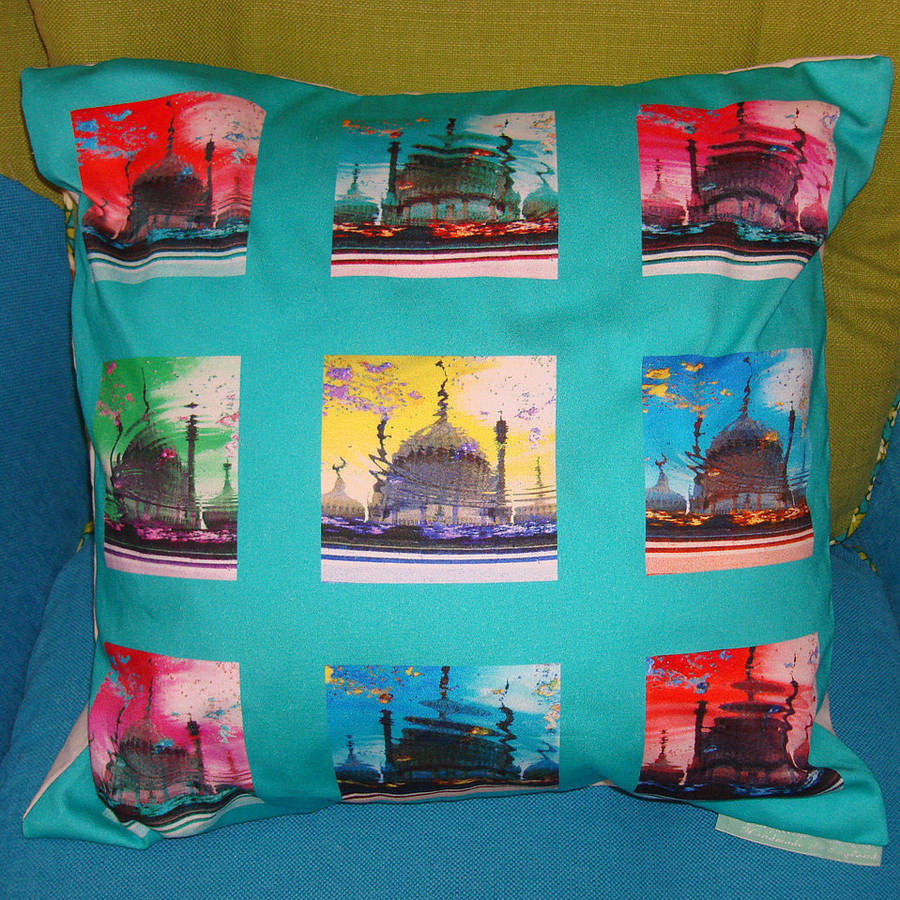 Pop Art Acid Pavilion Print Cushion Cover - Aqua  Smart Deco Homeware Lighting and Art by Jacqueline hammond