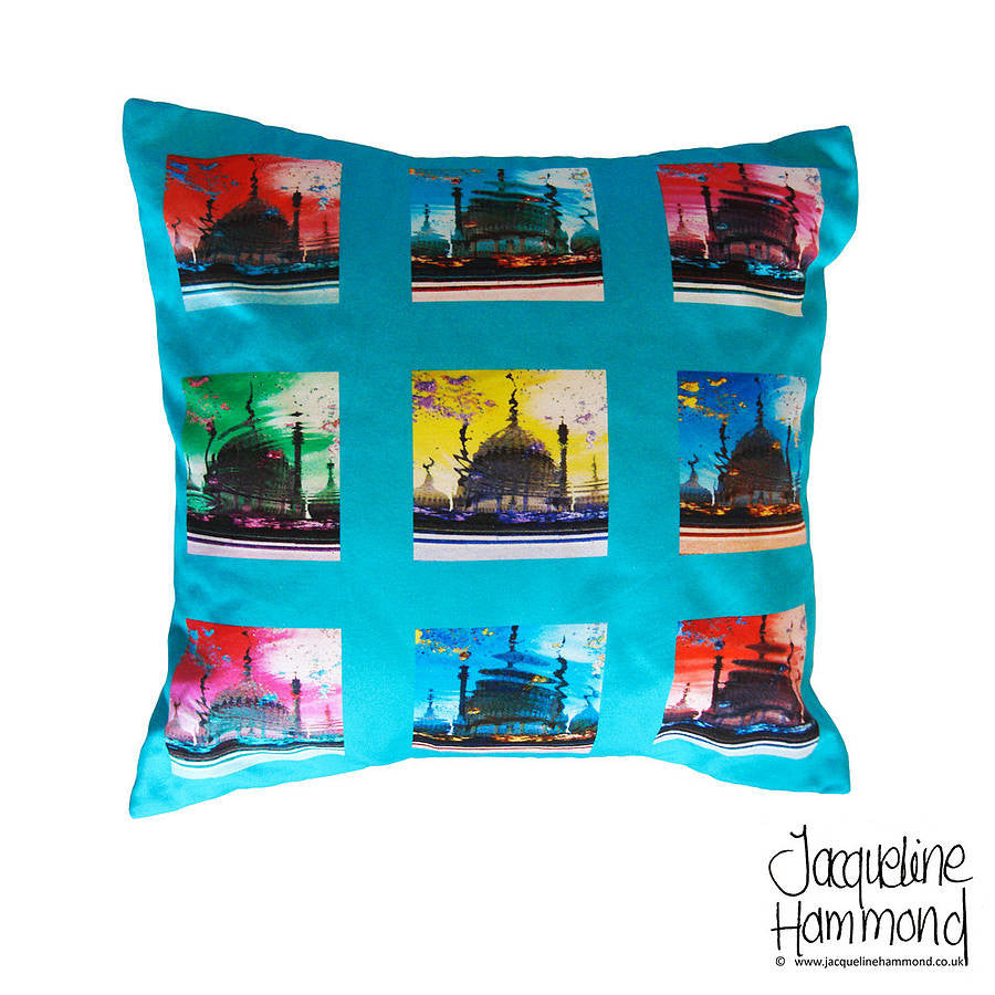 Pop Art Acid Pavilion Print Cushion Cover - Aqua  Smart Deco Homeware Lighting and Art by Jacqueline hammond