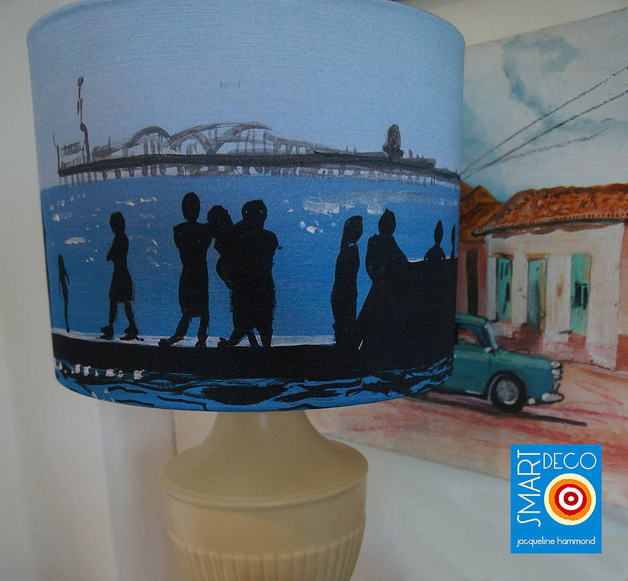 The Groyne Series - Lampshade - Seaside Print Drum  Smart Deco Homeware Lighting and Art by Jacqueline hammond