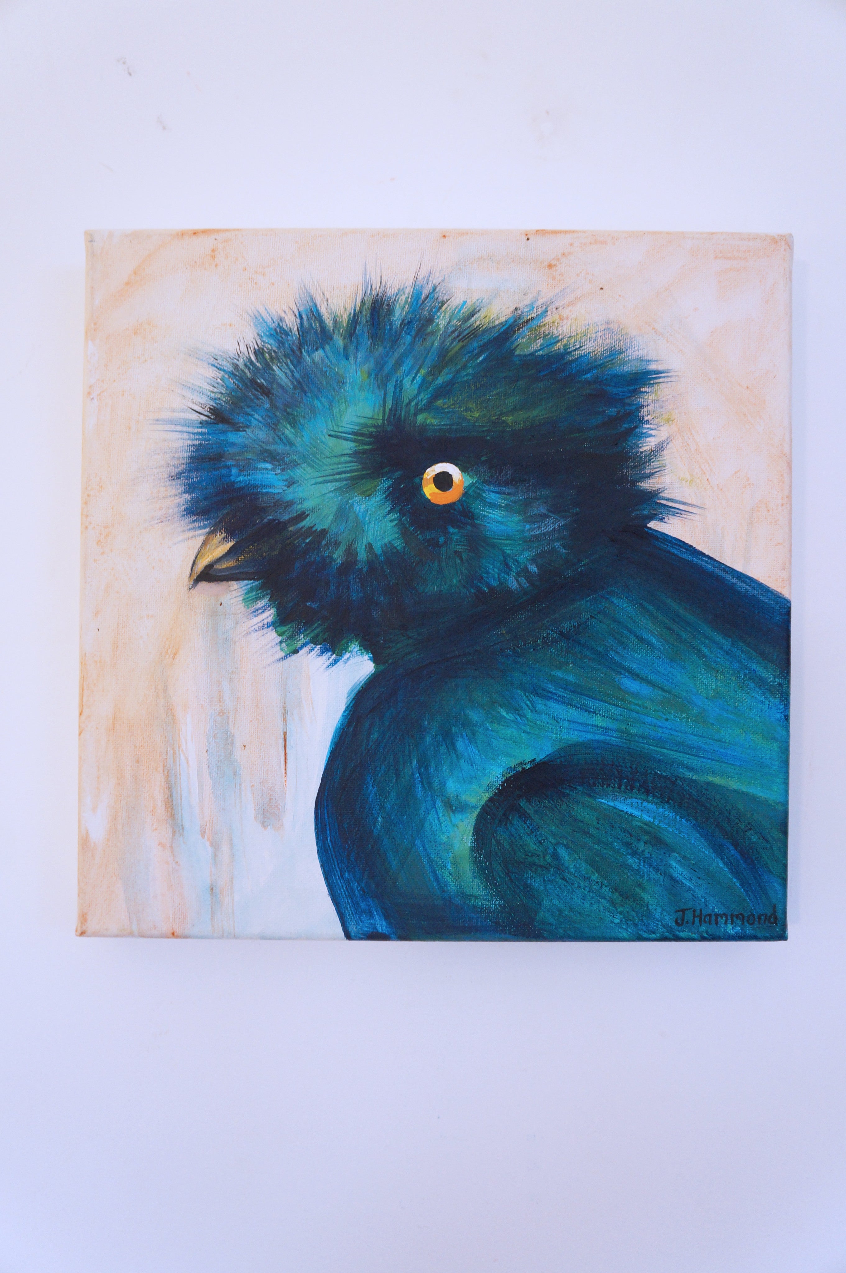 Bad Hair Day - Bird Portrait Painting  Smart Deco Homeware Lighting and Art by Jacqueline hammond