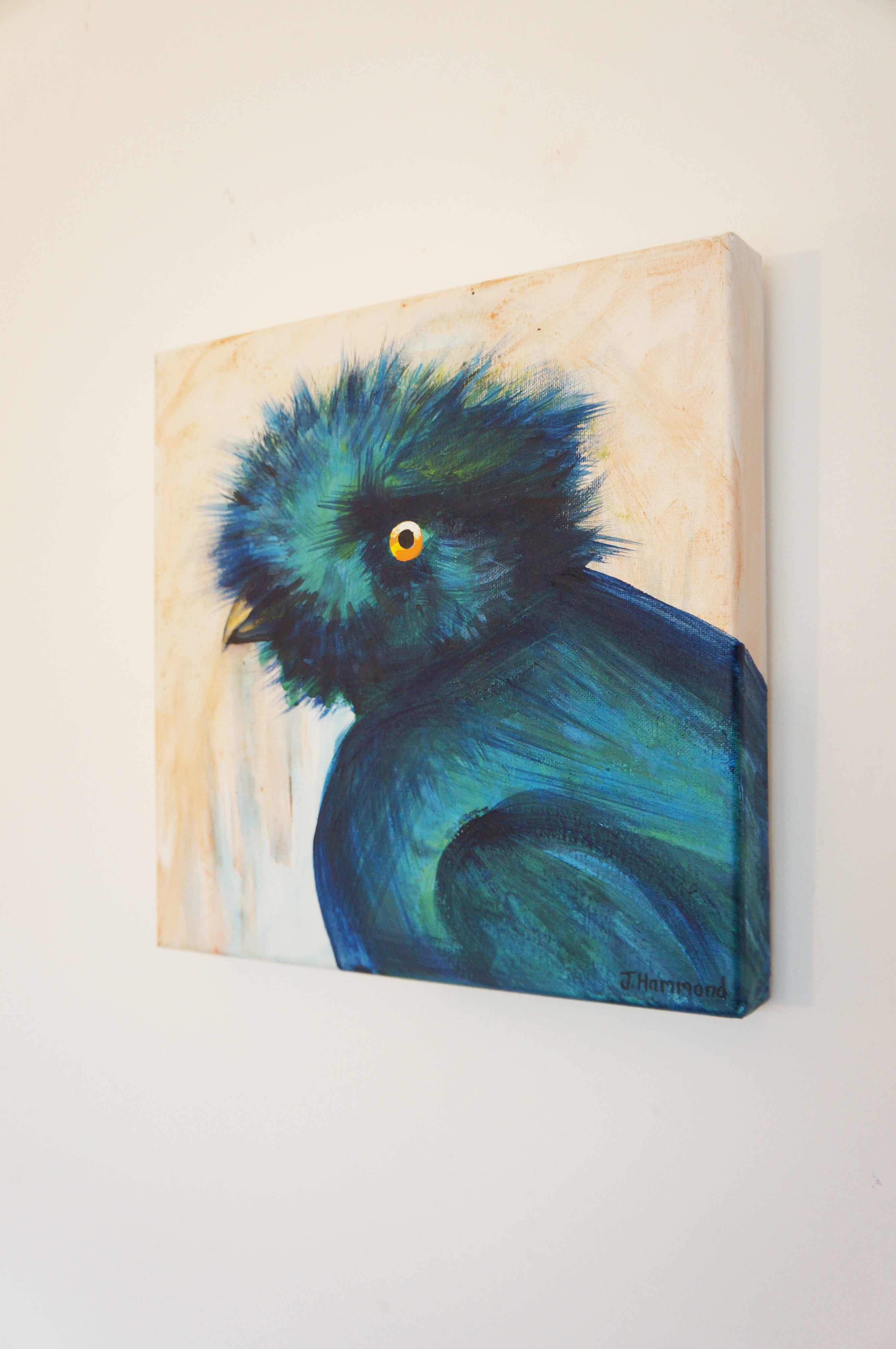 Bad Hair Day - Bird Portrait Painting  Smart Deco Homeware Lighting and Art by Jacqueline hammond