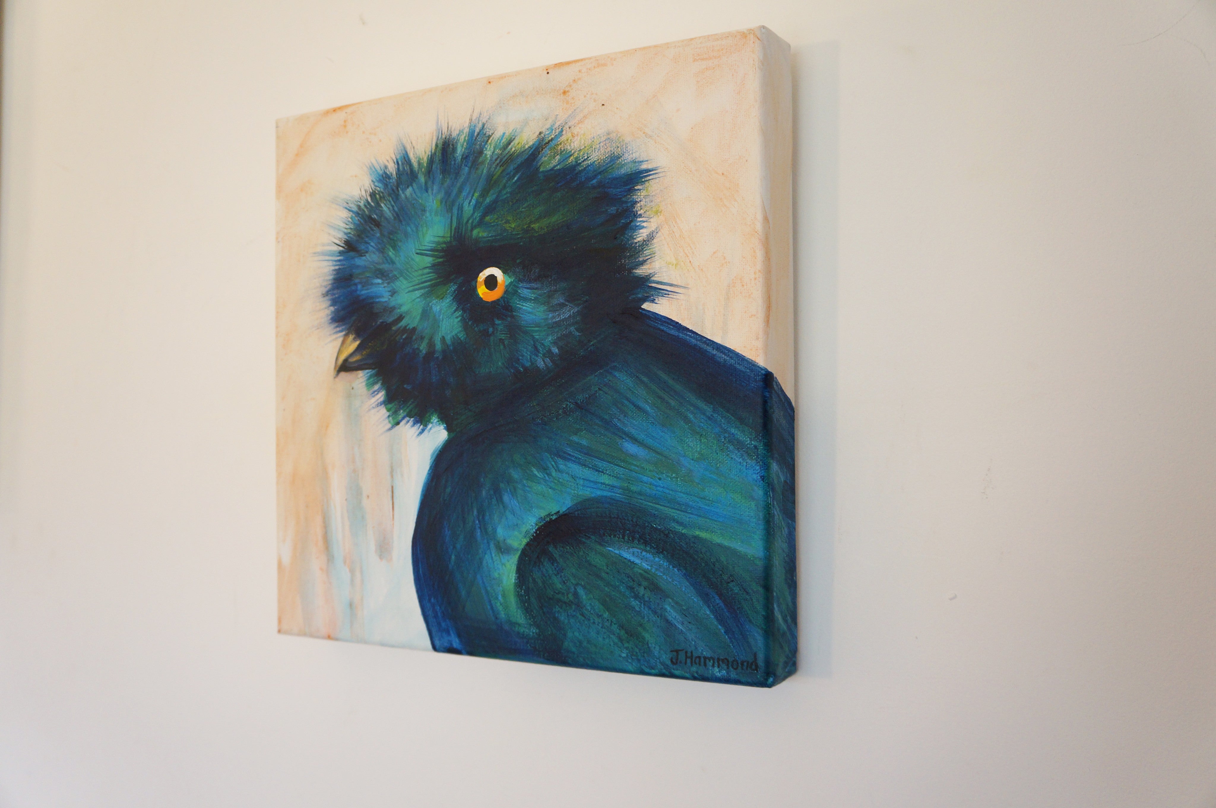 Bad Hair Day - Bird Portrait Painting  Smart Deco Homeware Lighting and Art by Jacqueline hammond