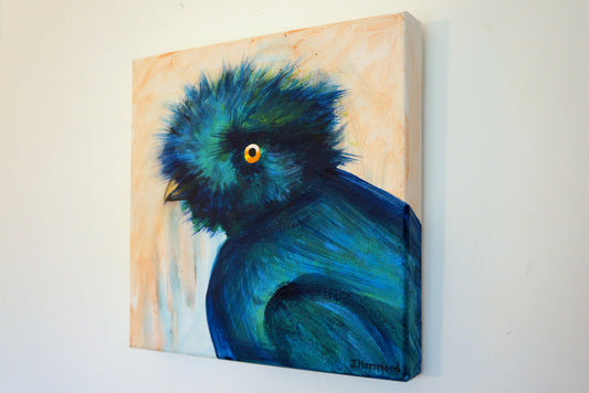 Bad Hair Day - Bird Portrait Painting  Smart Deco Homeware Lighting and Art by Jacqueline hammond