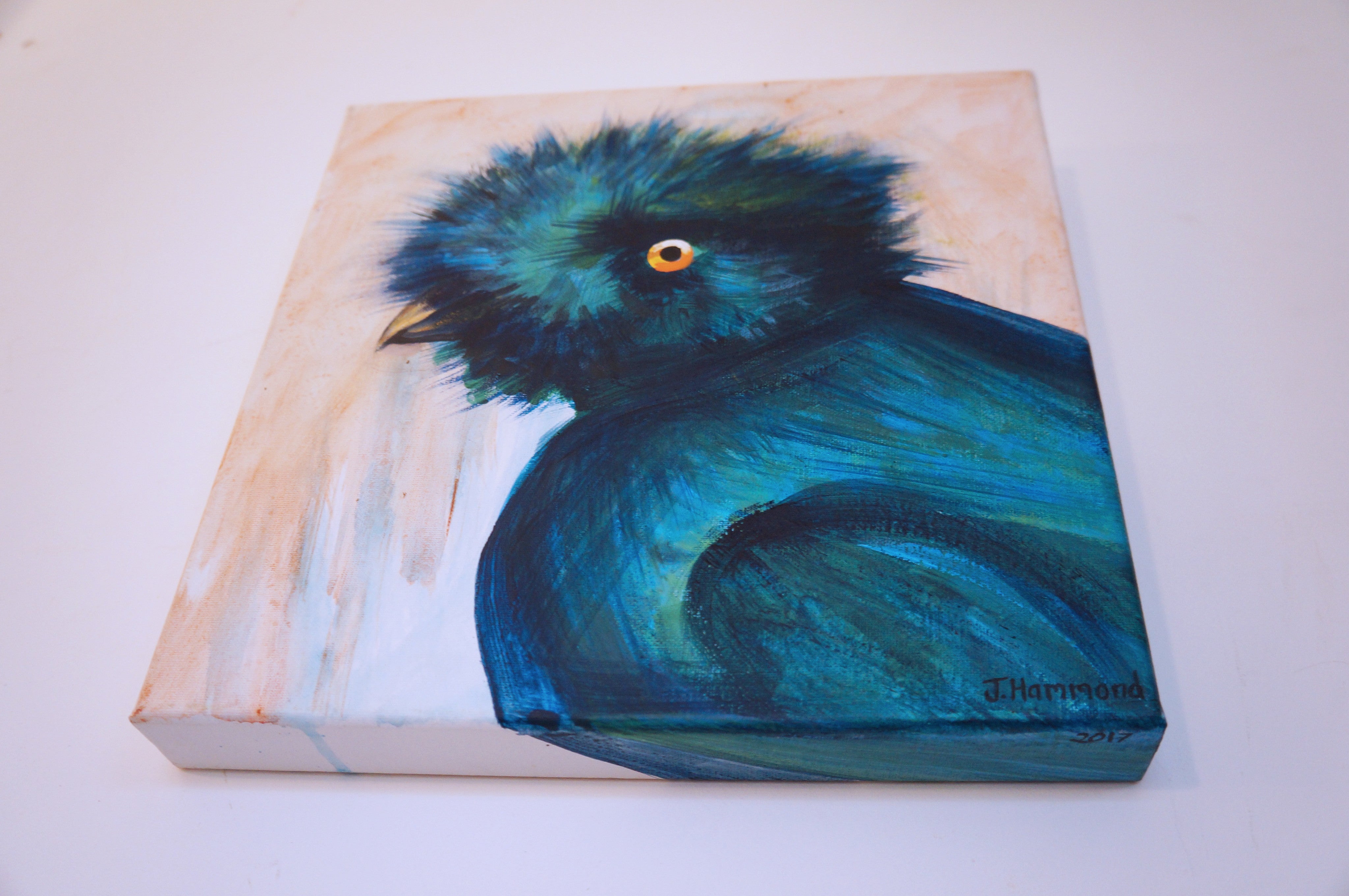 Bad Hair Day - Bird Portrait Painting  Smart Deco Homeware Lighting and Art by Jacqueline hammond