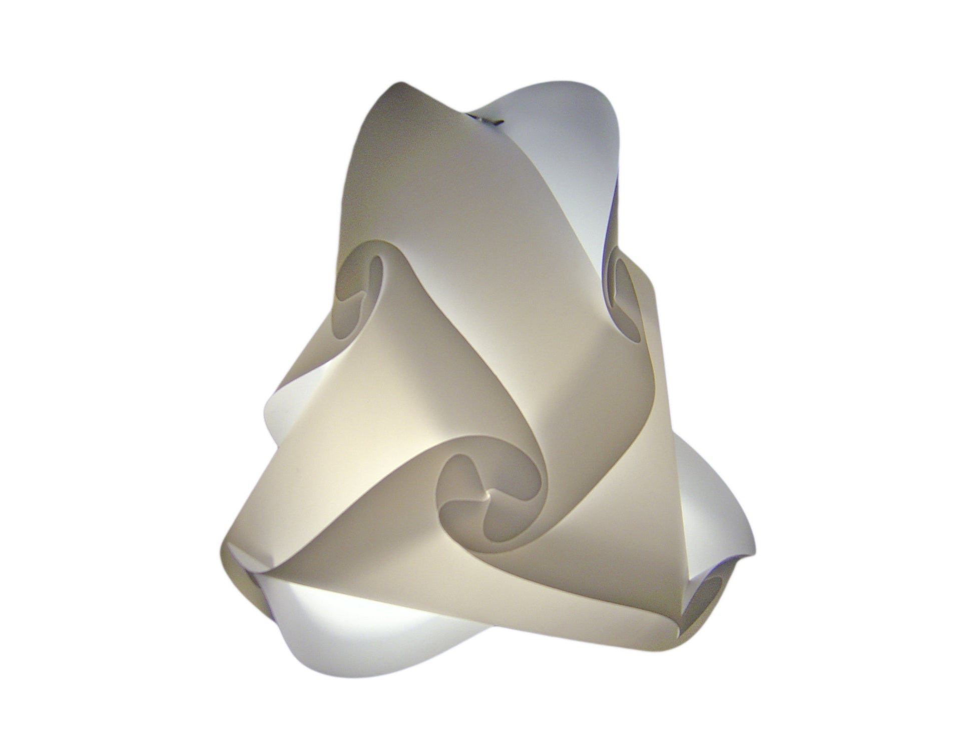 Modern white swirled lampshade with an intriguing geometric design, creating a captivating and stylish lighting fixture.