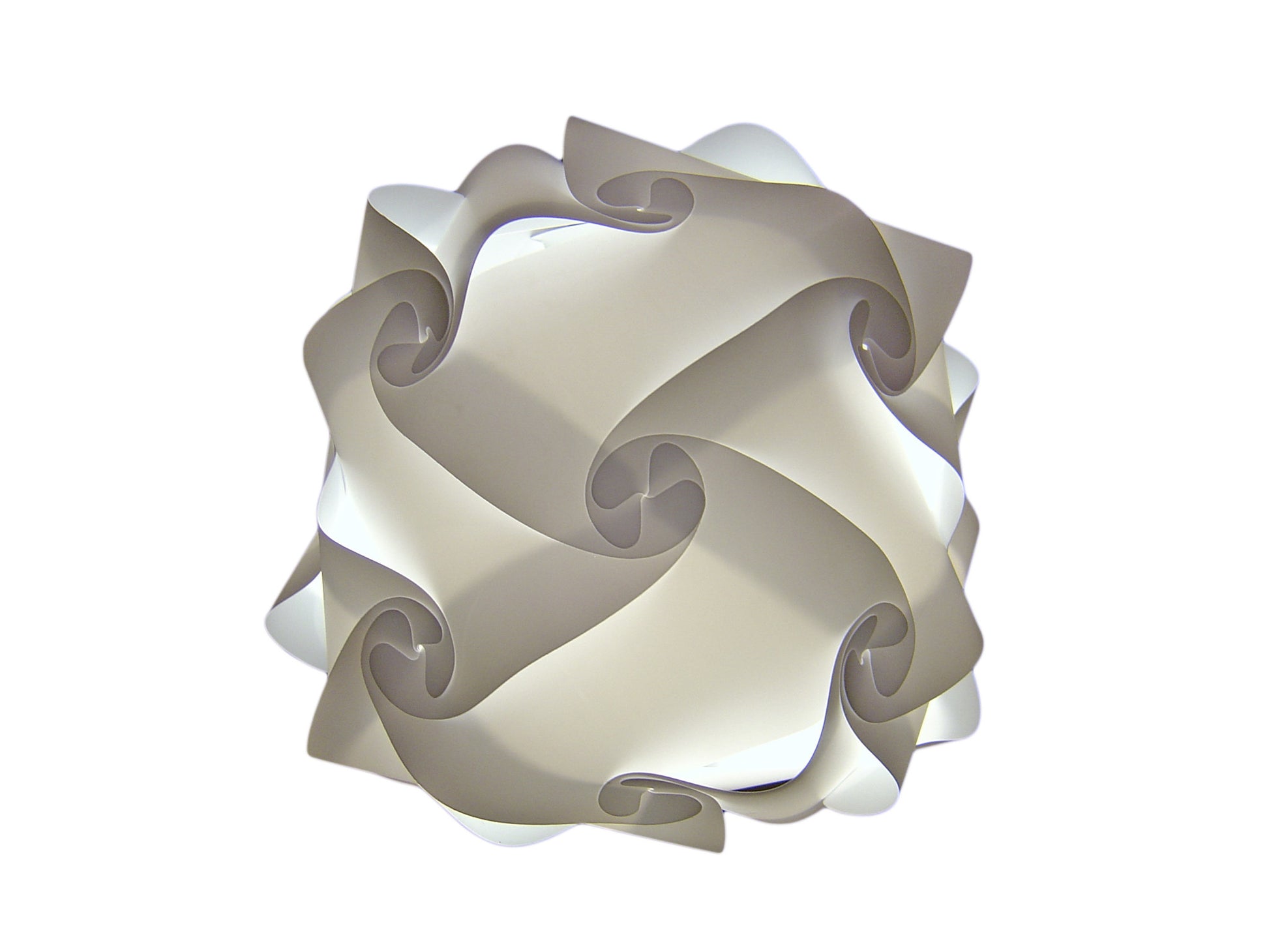 Elegant white and grey lampshade with intricate swirling design, showcasing its unique modern style and craftsmanship.